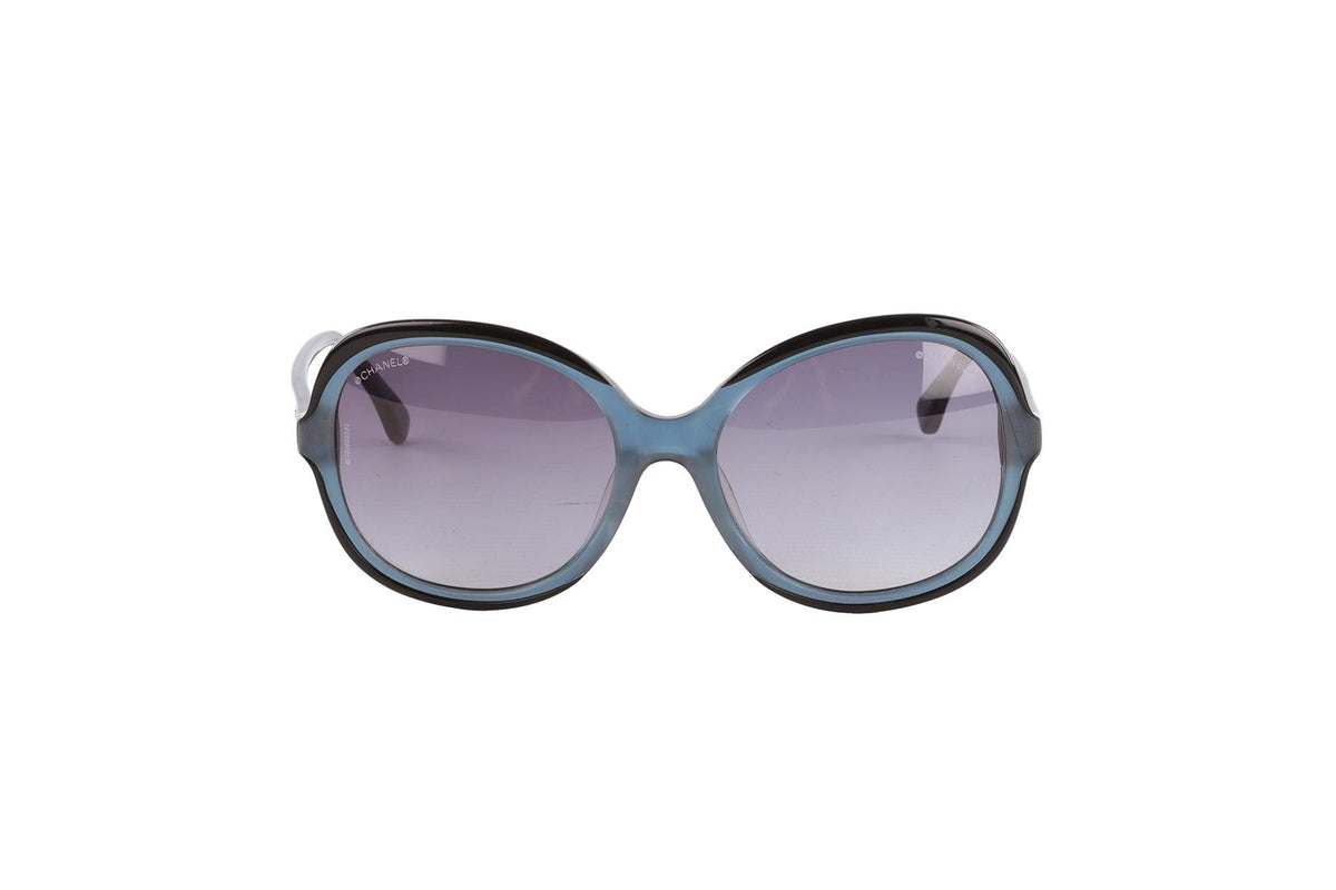 CHANEL BLACK ROUND FRAME ACETATE SUNGLASSES