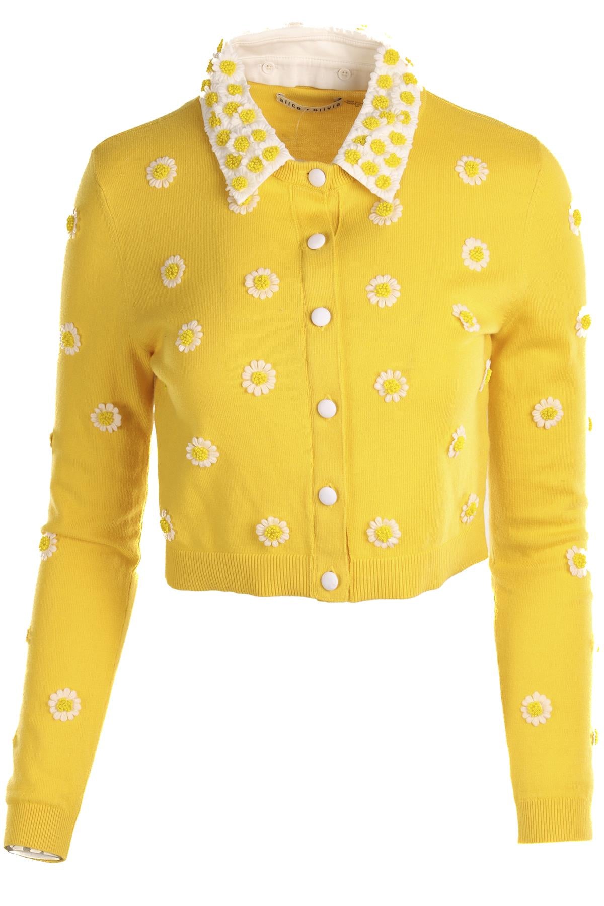 ALICE + OLIVIA YELLOW COTTON CARDIGAN SMALL