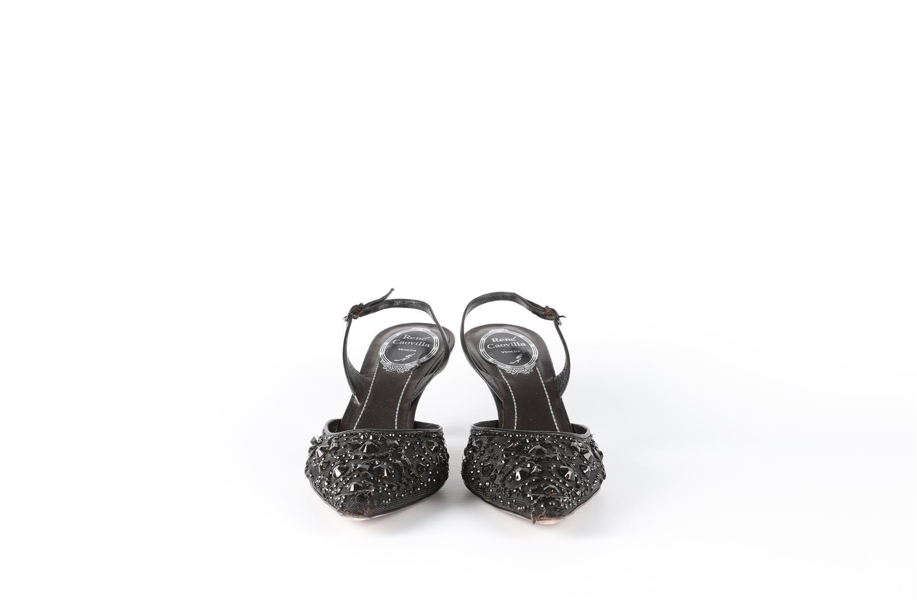 RENÉ  CAOVILLA BLACK LEATHER SLINGBACK PUMPS EU 36.5 UK 3.5 US 6.5