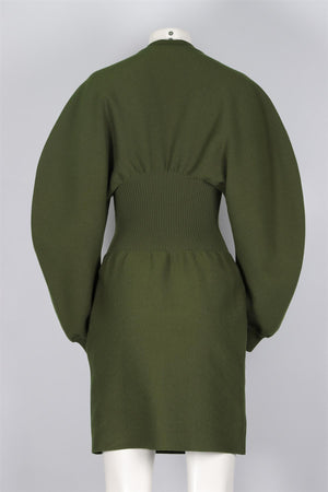 BOTTEGA VENETA GREEN WOOL MIDI DRESS MEDIUM