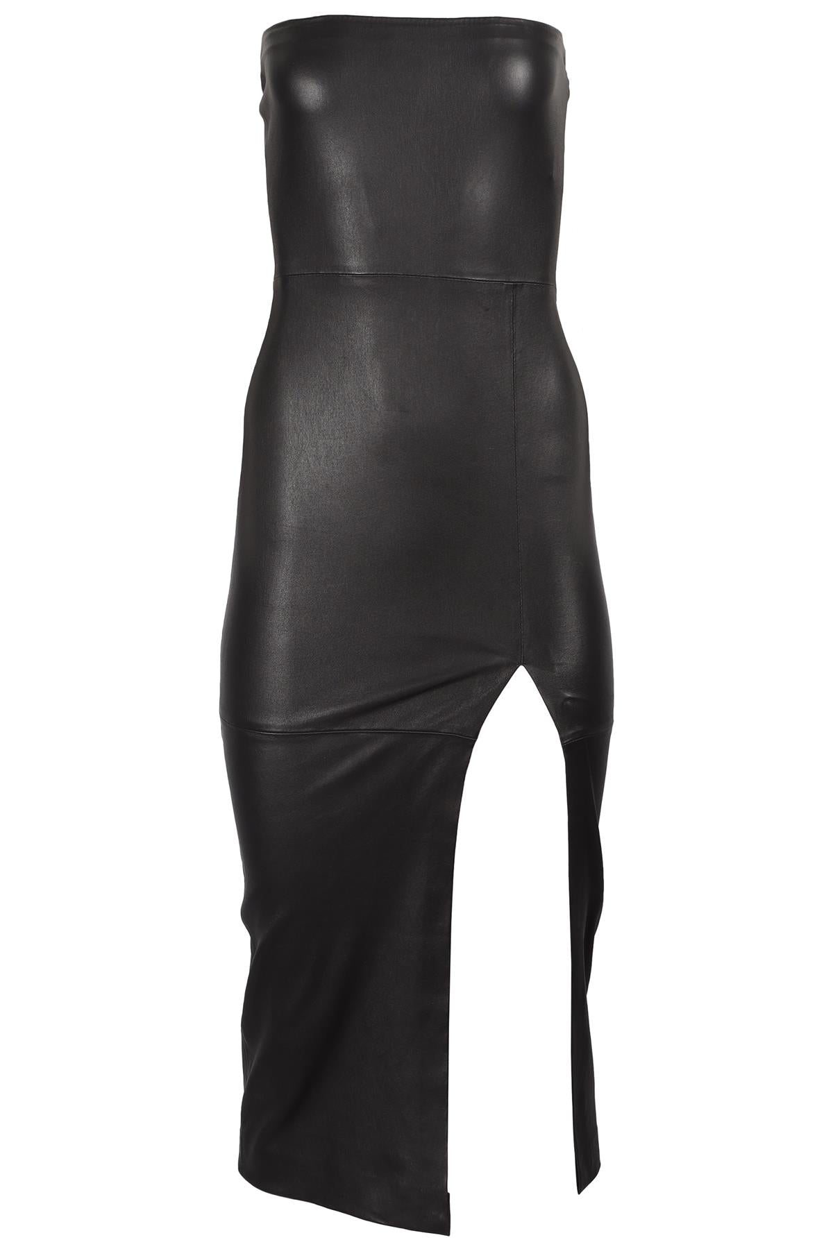 SPRWMN BLACK LEATHER MIDI DRESS XSMALL