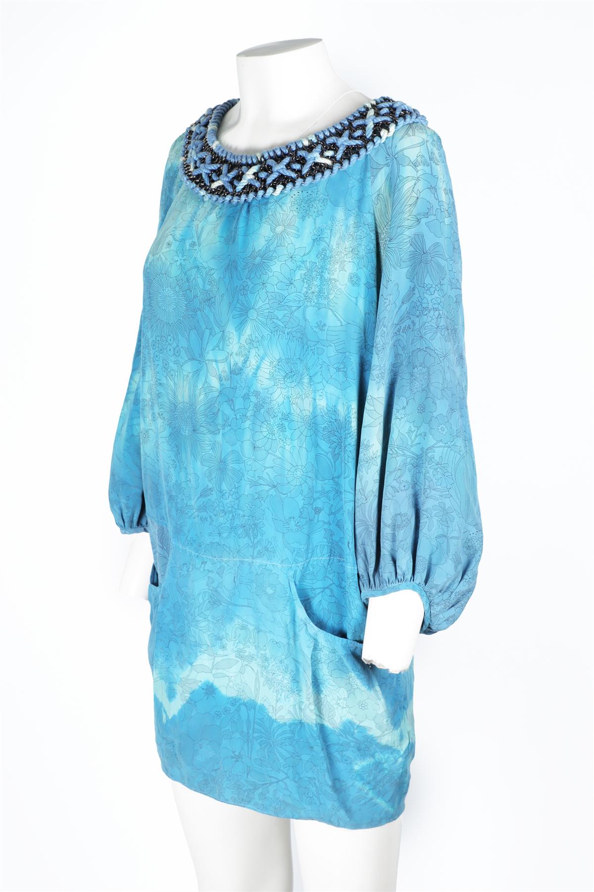 BALMAIN BLUE SILK MINI DRESS FR 38 UK 10