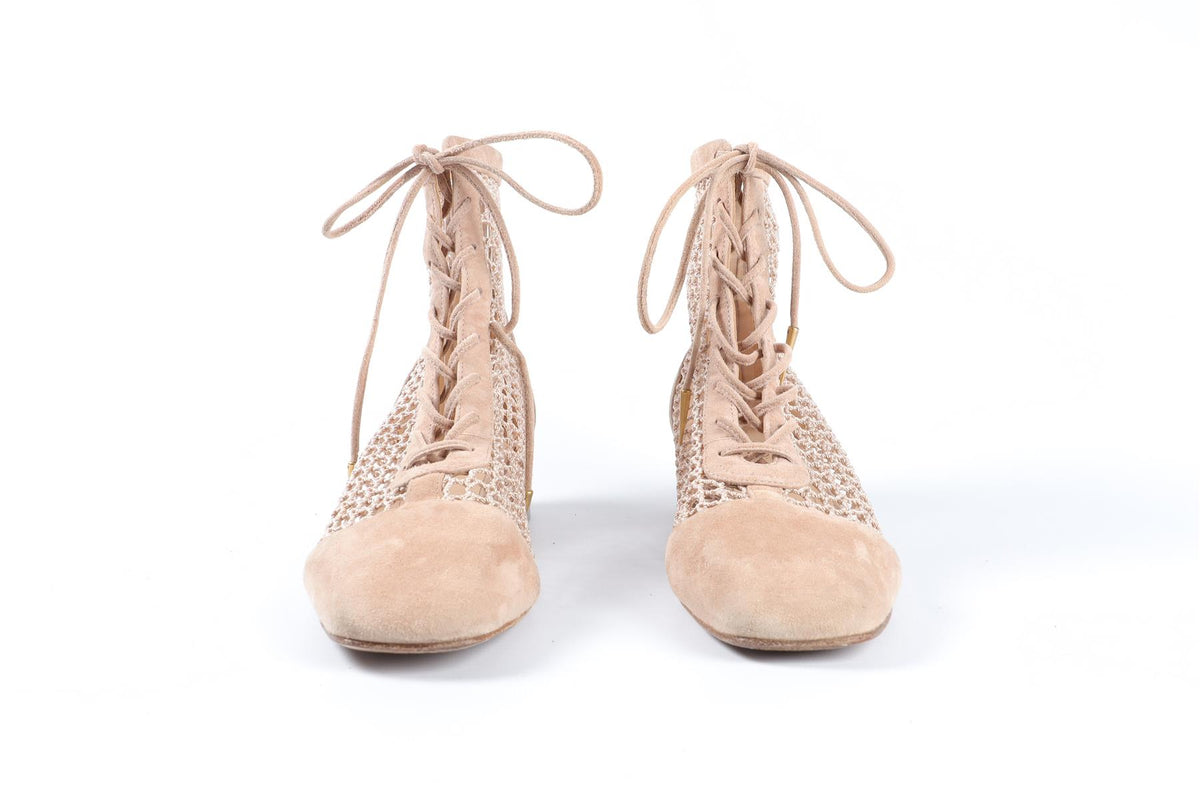 CHRISTIAN DIOR NUDE NAUGHTILY-D SUEDE ANKLE BOOTS EU 38 UK 5 US 8