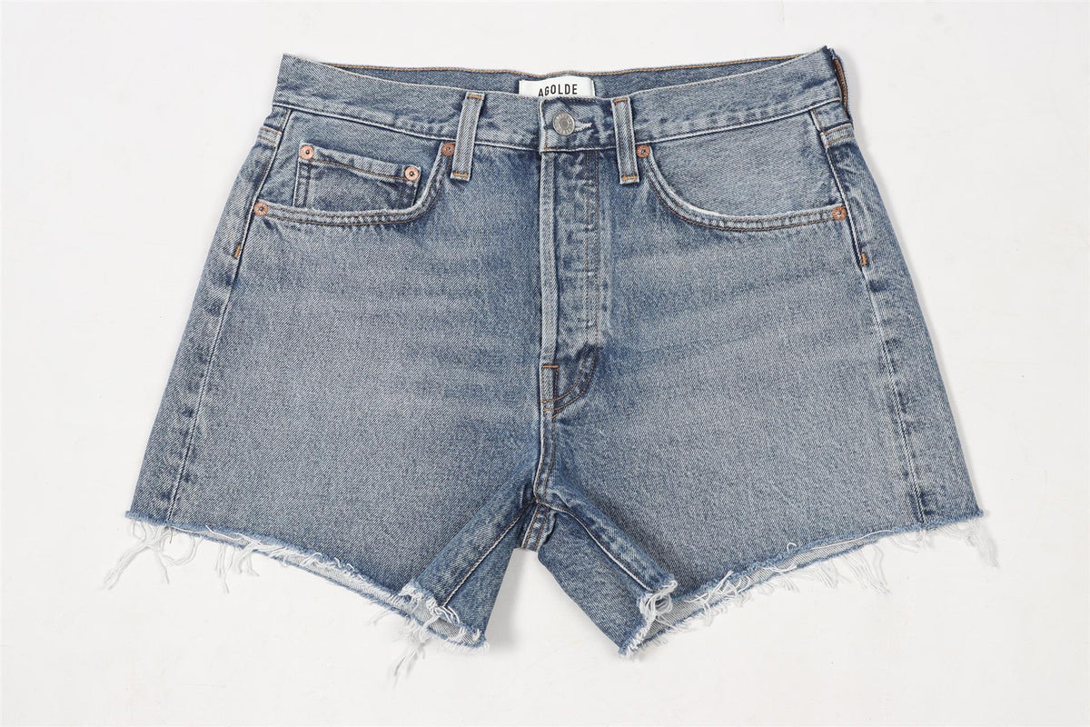 AGOLDE BLUE HIGH RISE DENIM SHORTS W27 UK 8-10