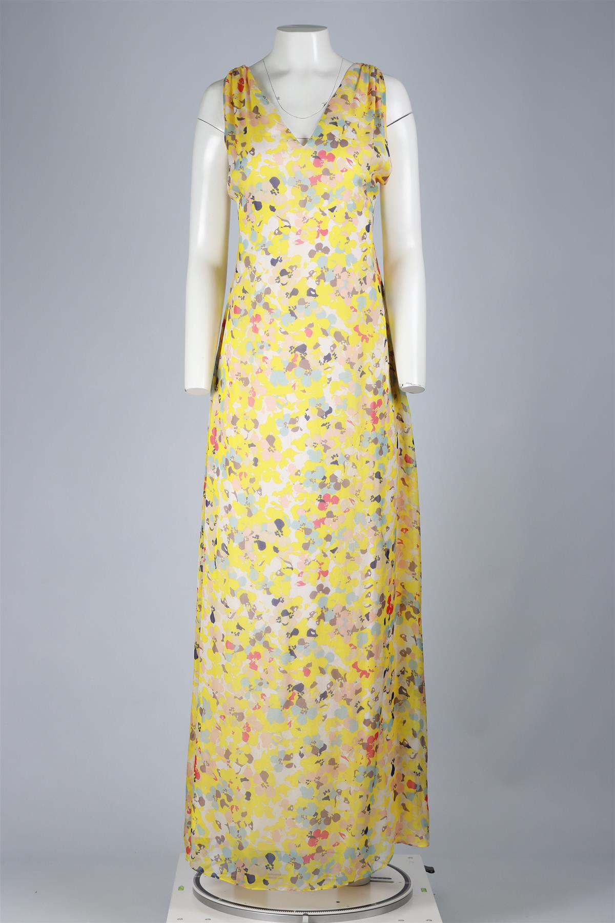 ADAM LIPPES YELLOW SILK MAXI DRESS UK 12