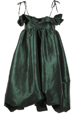kika vargas green dress RENT Kika Vargas Green Anne bow-shoulder taffeta midi dress (RRP £575) main image 1