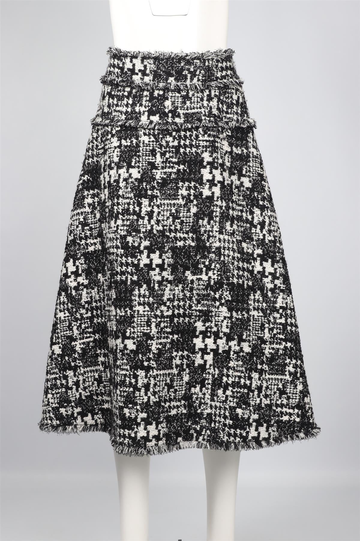 BLACK AND WHITE WOOL BLEND MIDI SKIRT