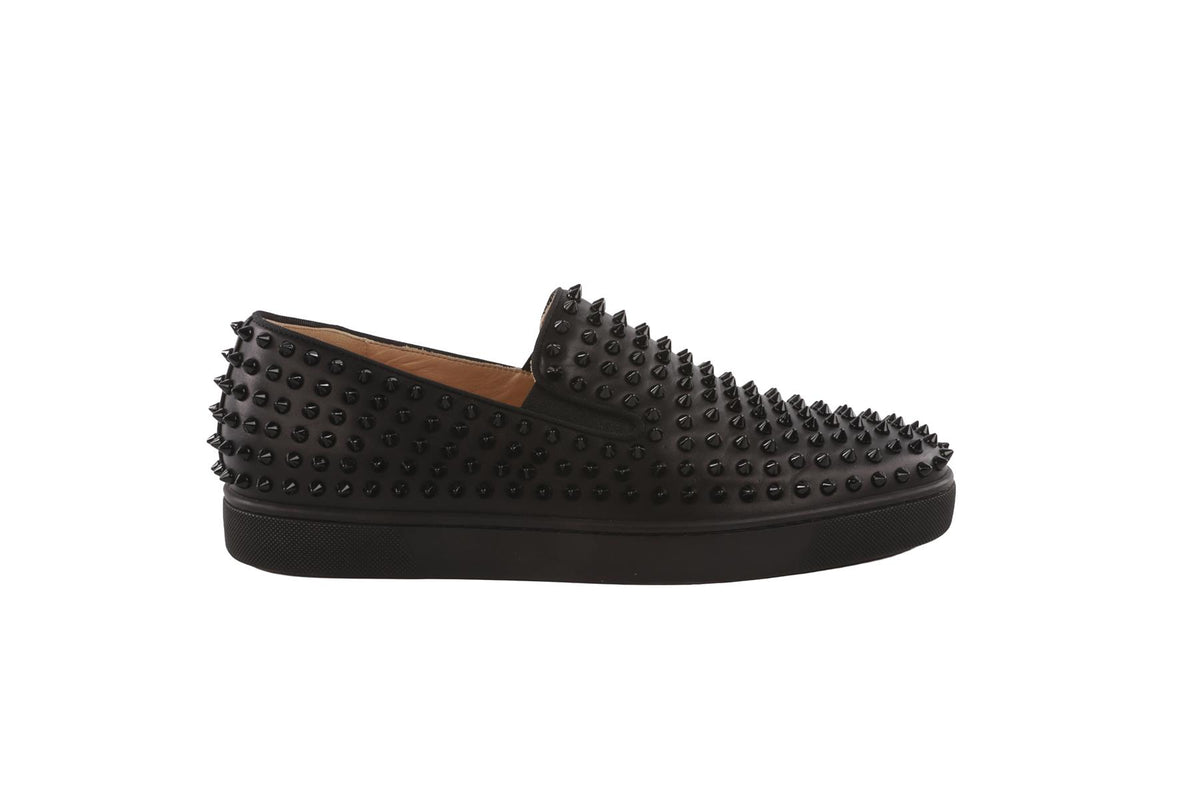 CHRISTIAN LOUBOUTIN BLACK MEN'S ROLLER BOAT LEATHER SNEAKERS EU 44.5 UK 10.5 US 11.5