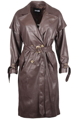 APPARIS BELTED DOUBLE BREASTED FAUX LEAHER TRENCH COAT XSMALL
