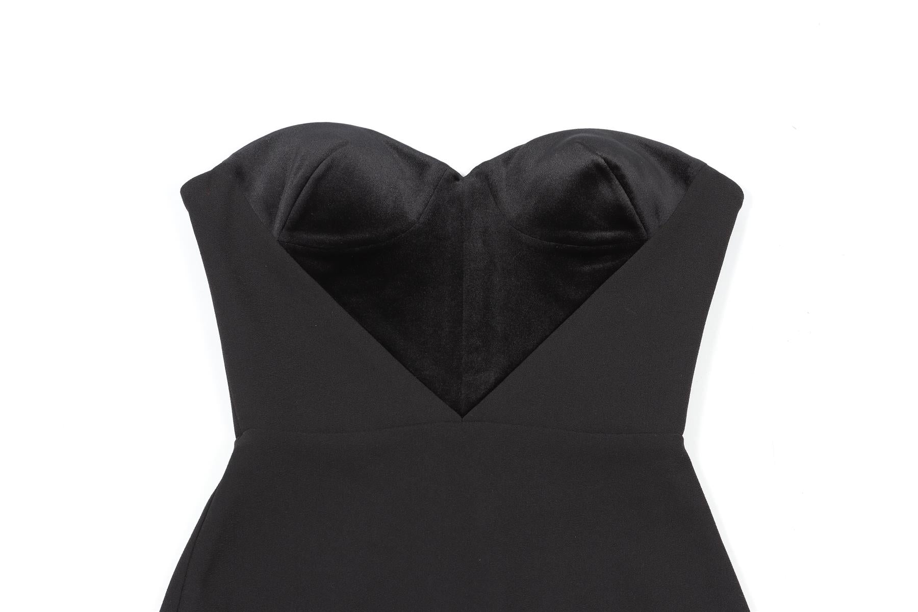 ALEX PERRY BLACK STRAPLESS CREPE AND VELVET MINI DRESS UK 6