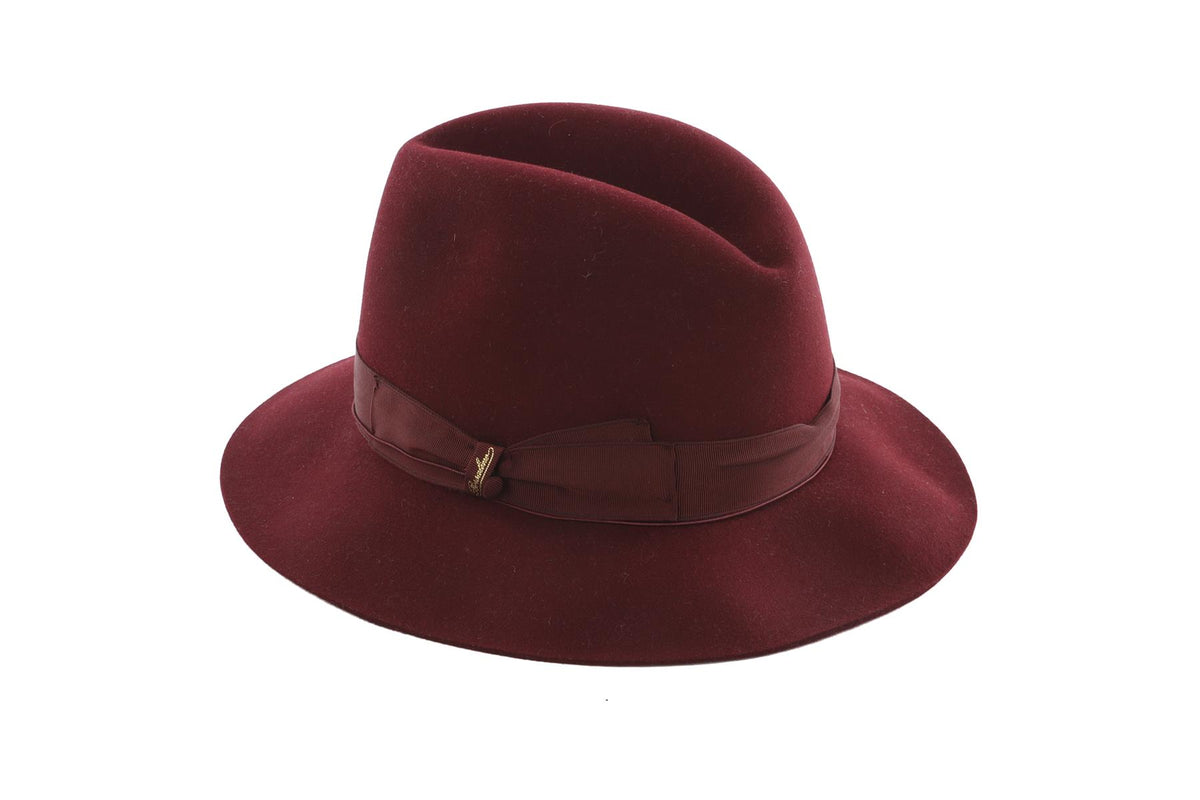 BORSALINO BURRGUNDY FELT FEDORA 58CM