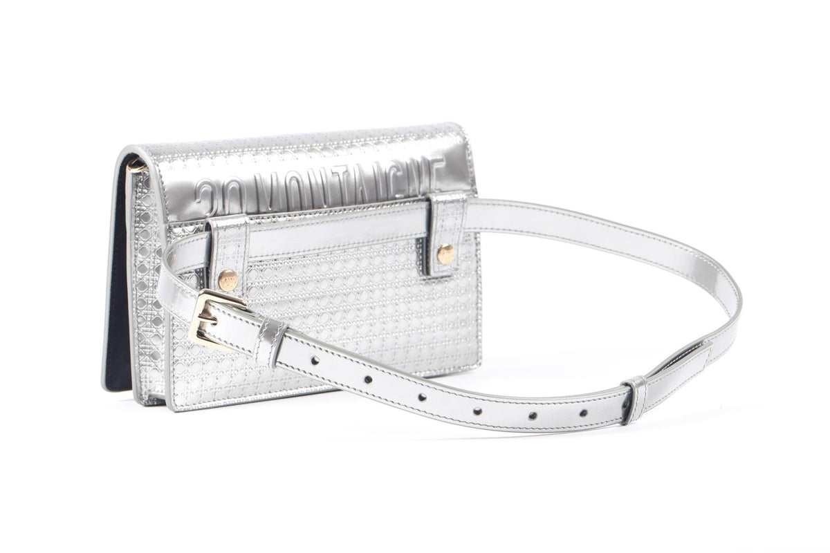 CHRISTIAN DIOR SILVER 30 MONTAIGNE 2 IN 1 MICRO CANNAGE LEATHER BAG