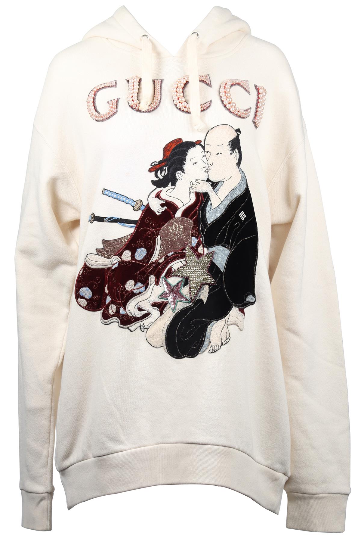GUCCI CREAM CRYSTAL AND COTTON BLEND HOODIE LARGE