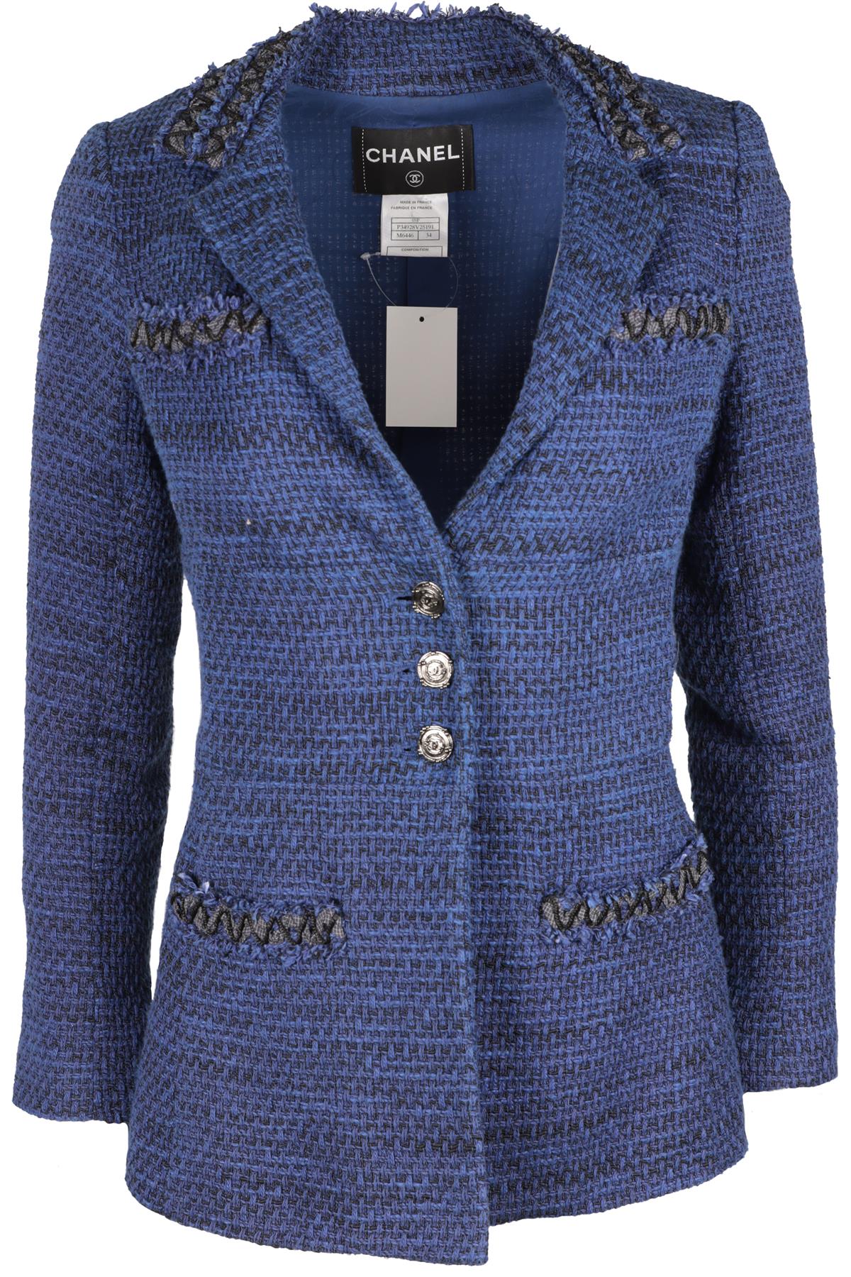 CHANEL BLUE 2009 TWEED JACKET FR 34 UK 6