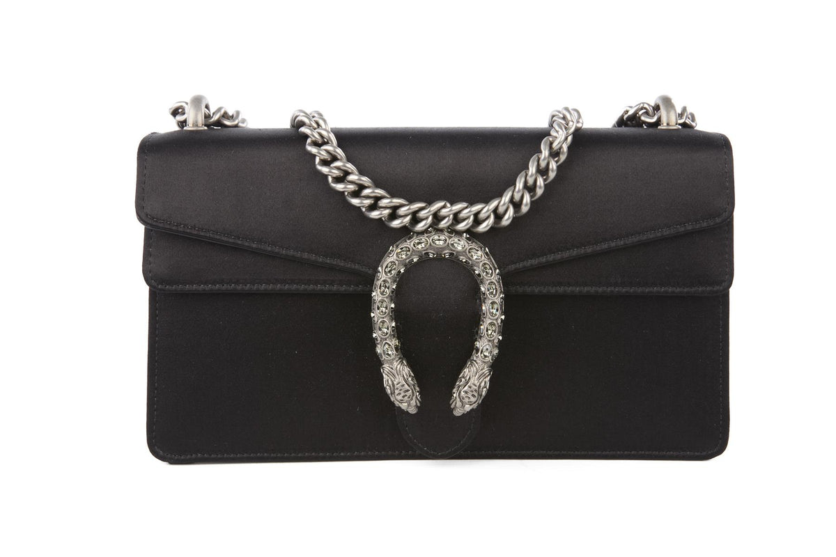 GUCCI BLACK DIONYSUS SMALL SATIN SHOULDER BAG