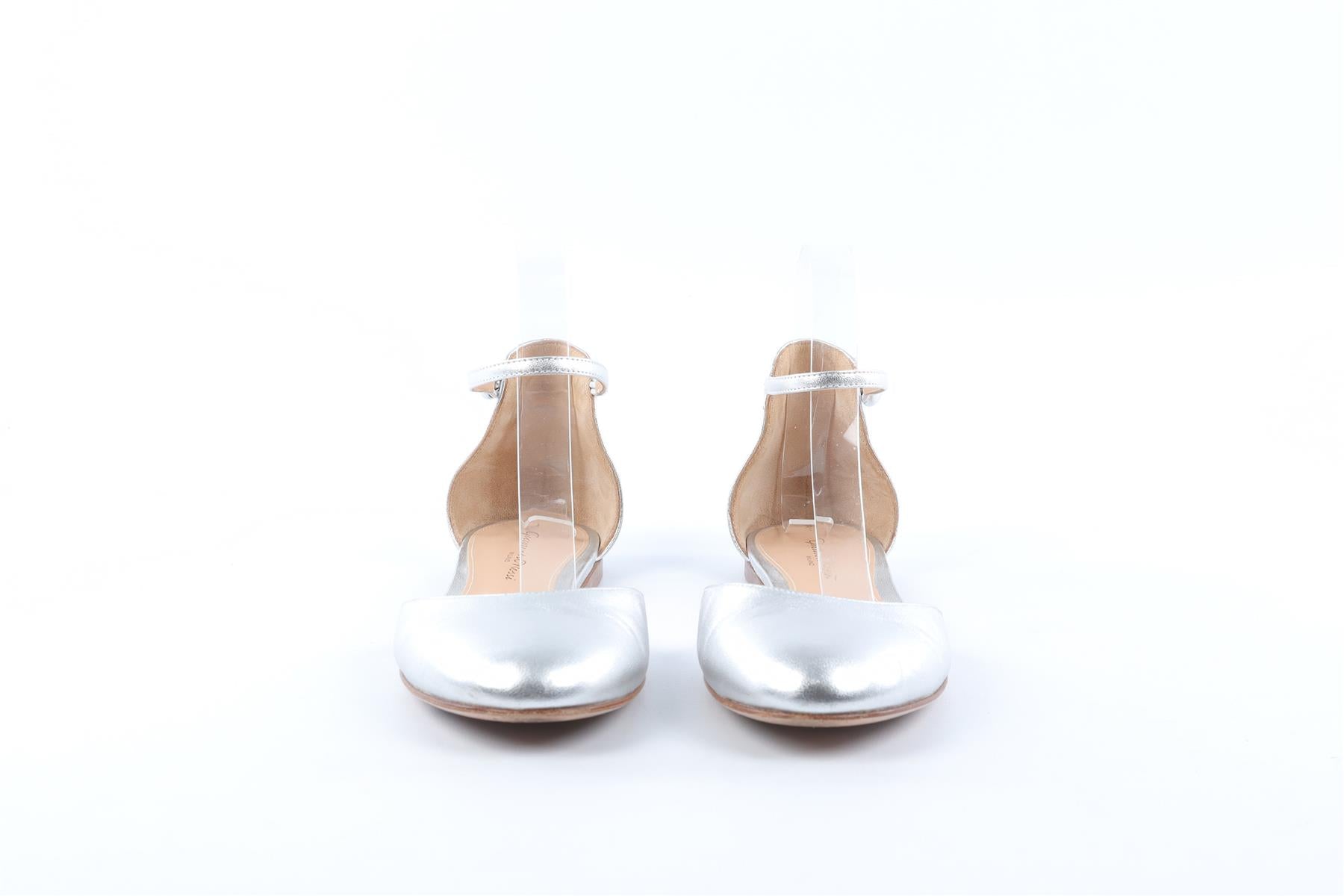 GIANVITO ROSSI SILVER LEATHER FLATS EU 37.5 UK 4.5 US 7.5