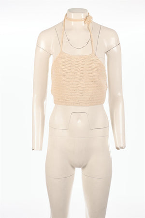 MAGDA BUTRYM CREAM CROCHET TOP FR 36 UK 8