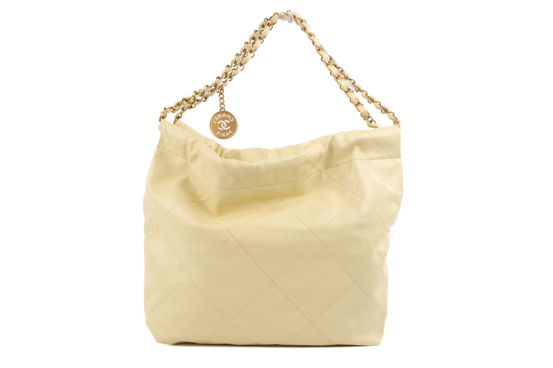 CHANEL YELLOW 2023 22 SMALL QUILTED LEATHER SHOULDER BAG