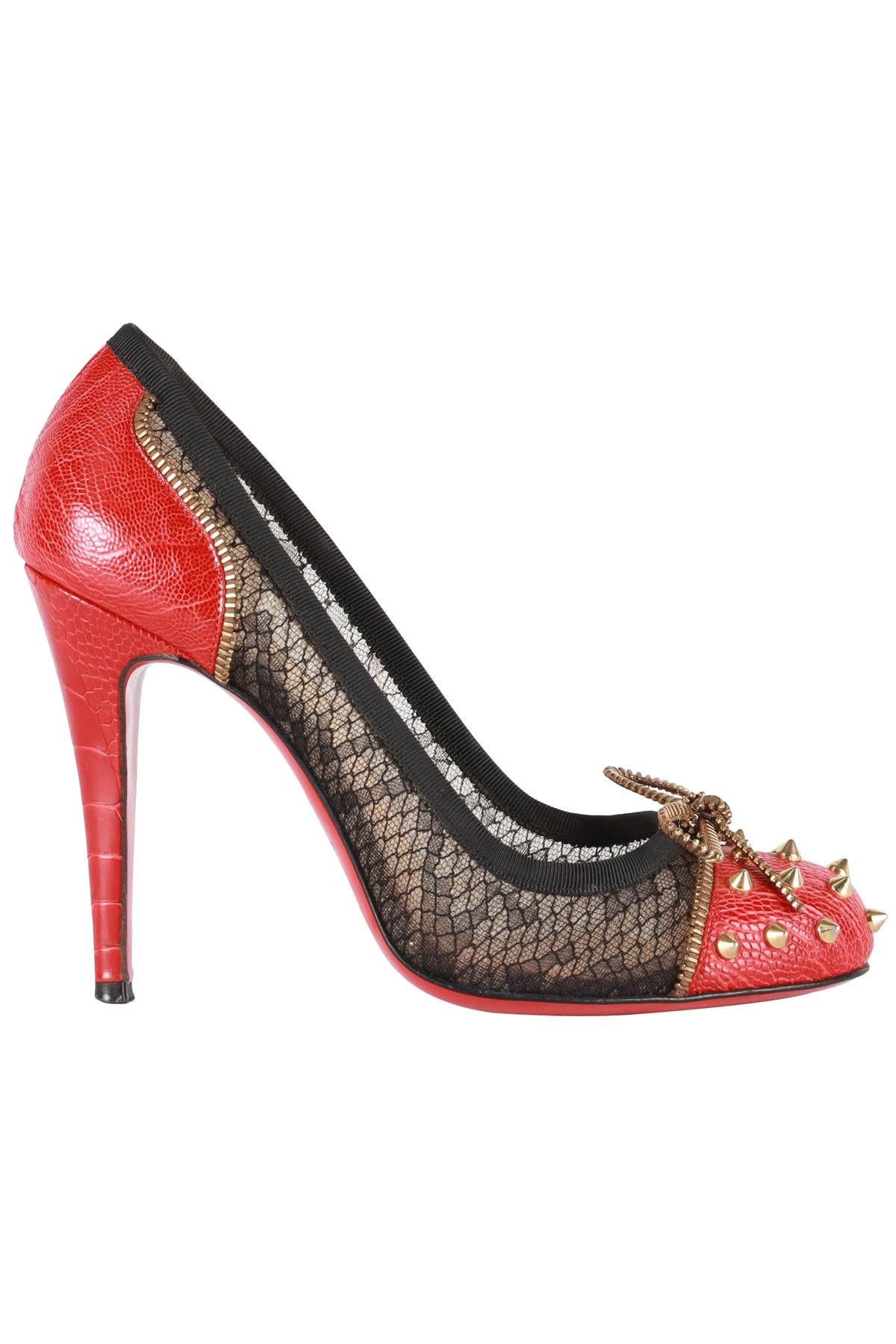 CHRISTAIN LOUBOUTIN RED LACE AND LEATHER PUMPS EU 38.5 UK 4.5 US 7.5