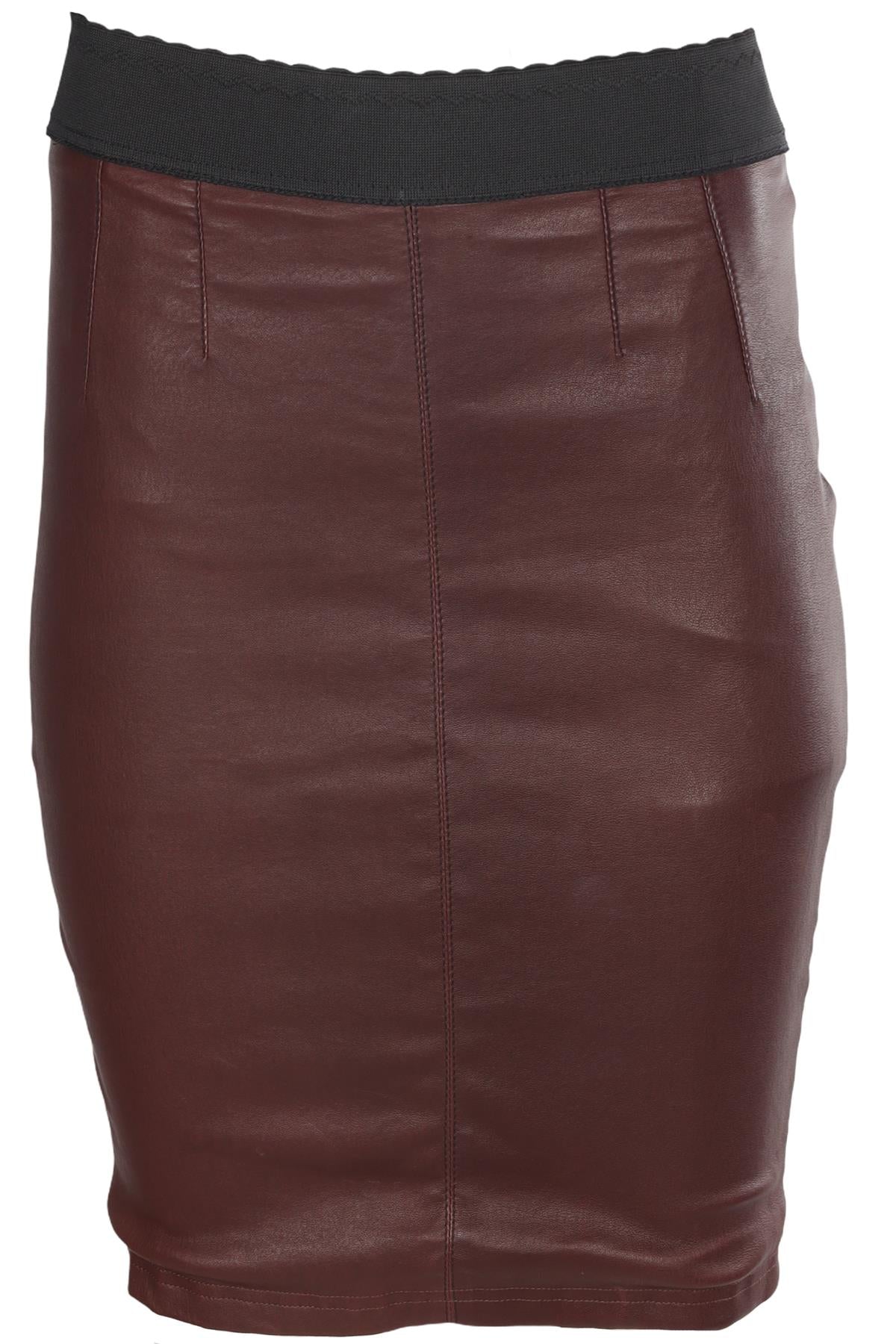 DOLCE & GABBANA BURGUNDY LEATHER MIDI SKIRT IT 40 UK 8