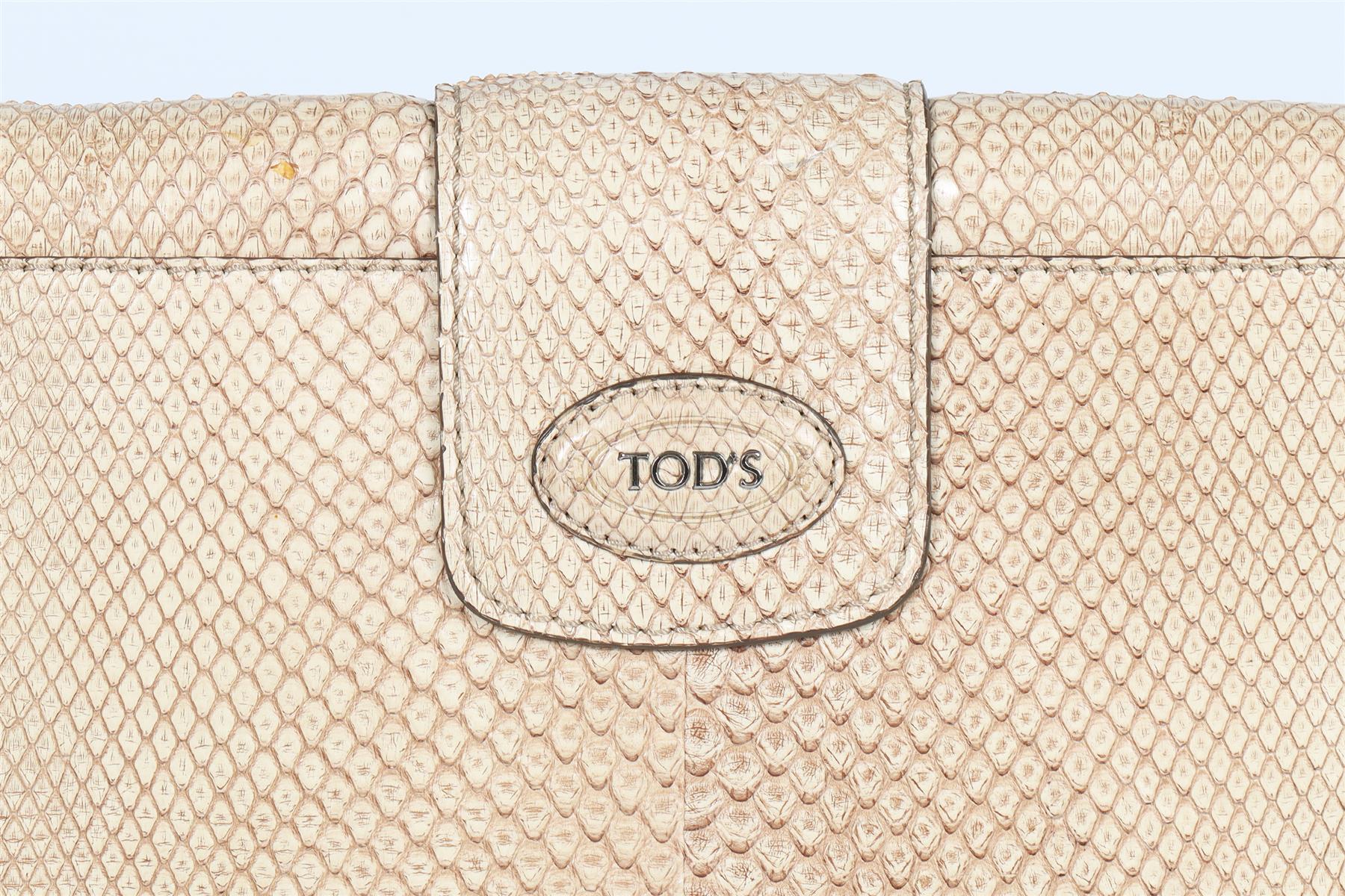 TOD'S BEIGE PYTHON AND LEATHER CLUTCH