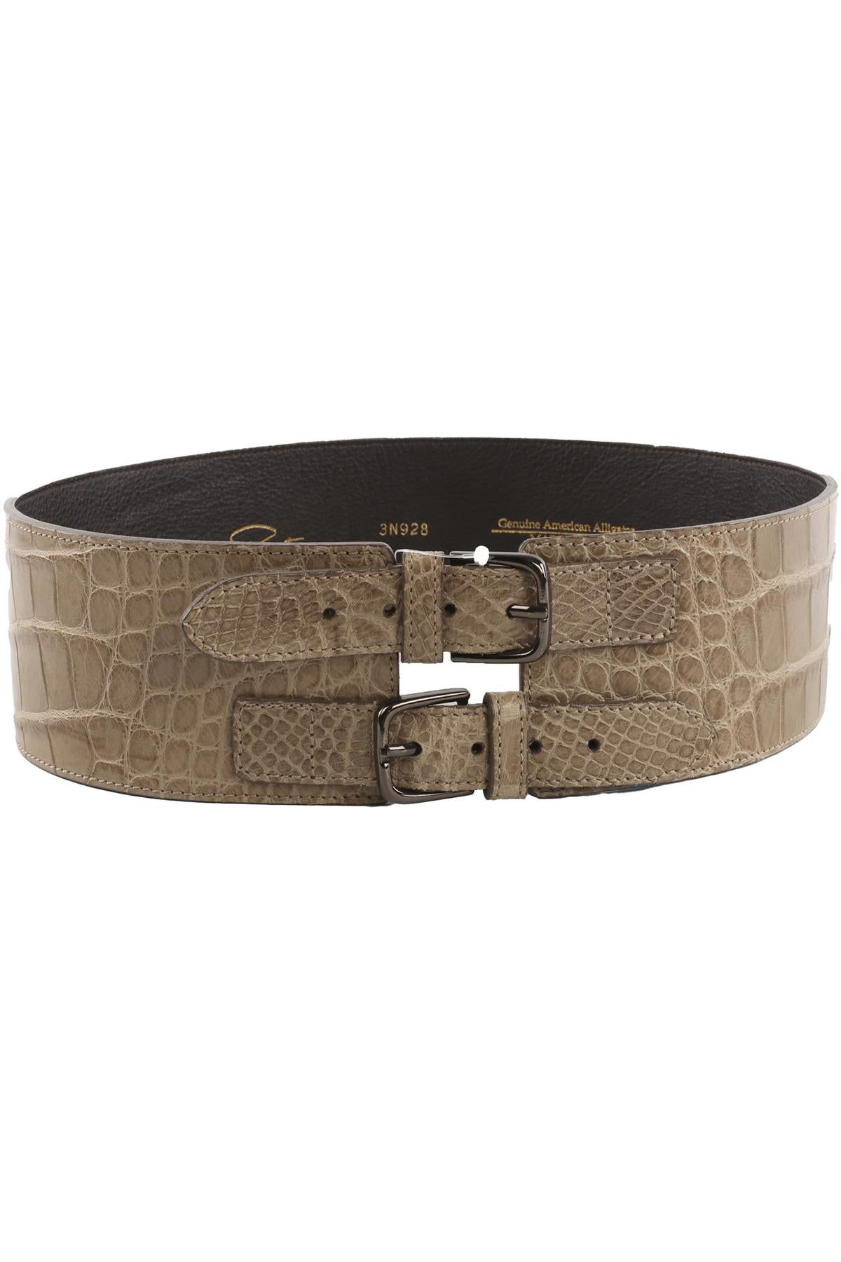 OSCAR DE LA RENTA TAUPE ALLIGATOR WAIST BELT SMALL