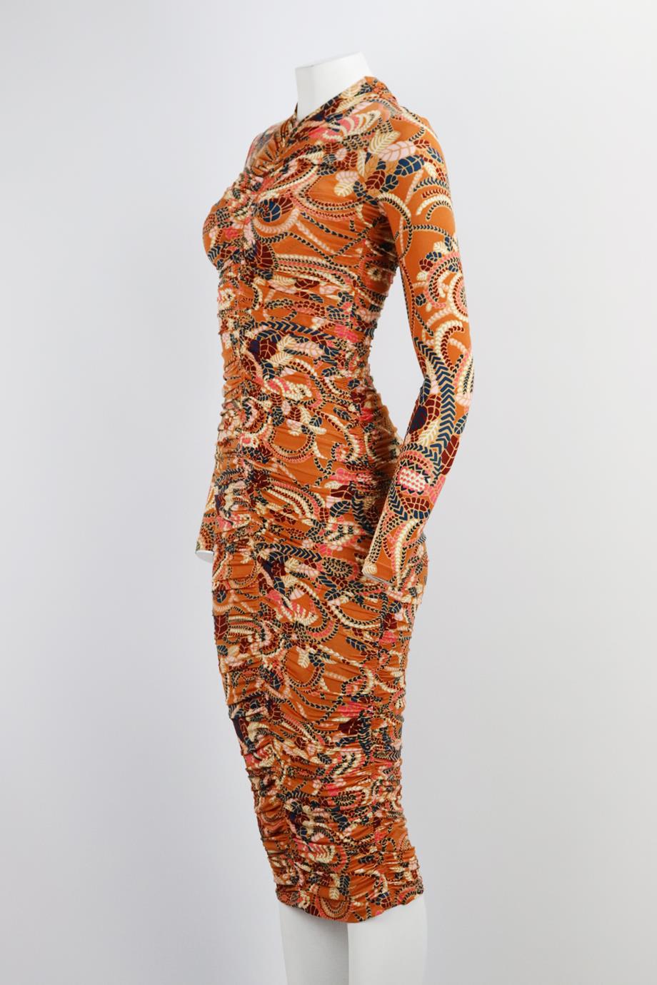 A.L.C. RUCHED PRINTED STRETCH CREPE MIDI DRESS XSMALL