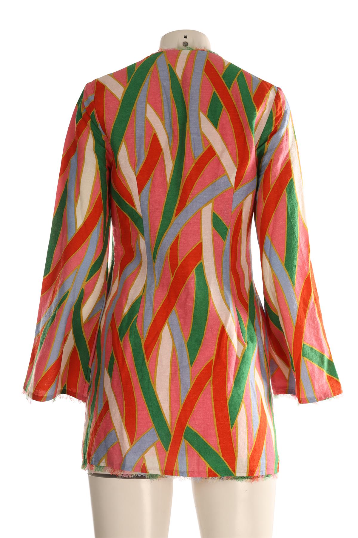 CULT GAIA MULTI LINEN MINI DRESS SMALL