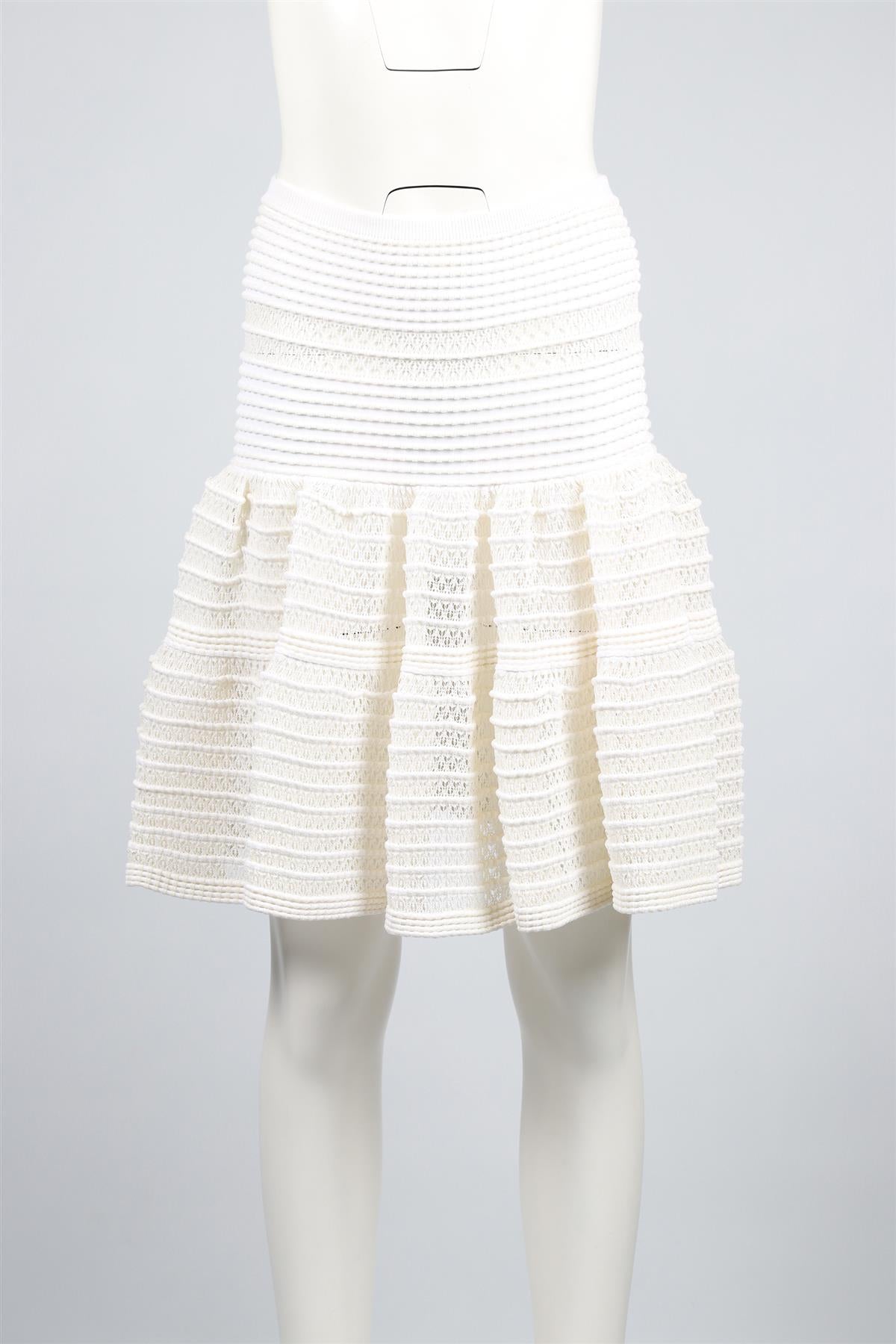 ALAÏA CREAM COTTON BLEND MINI SKIRT XSMALL