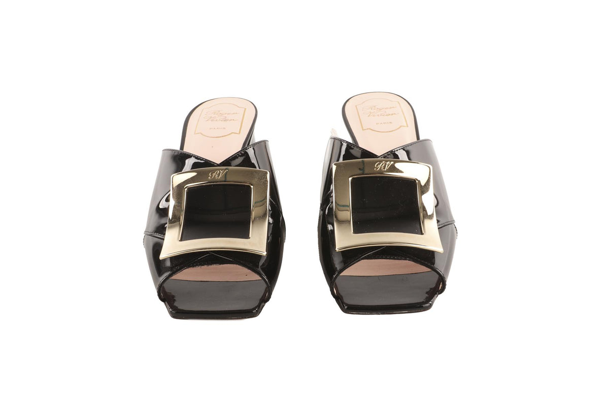 ROGER VIVIER BLACK PATENT LEATHER MULES EU 40 UK 7 US 10
