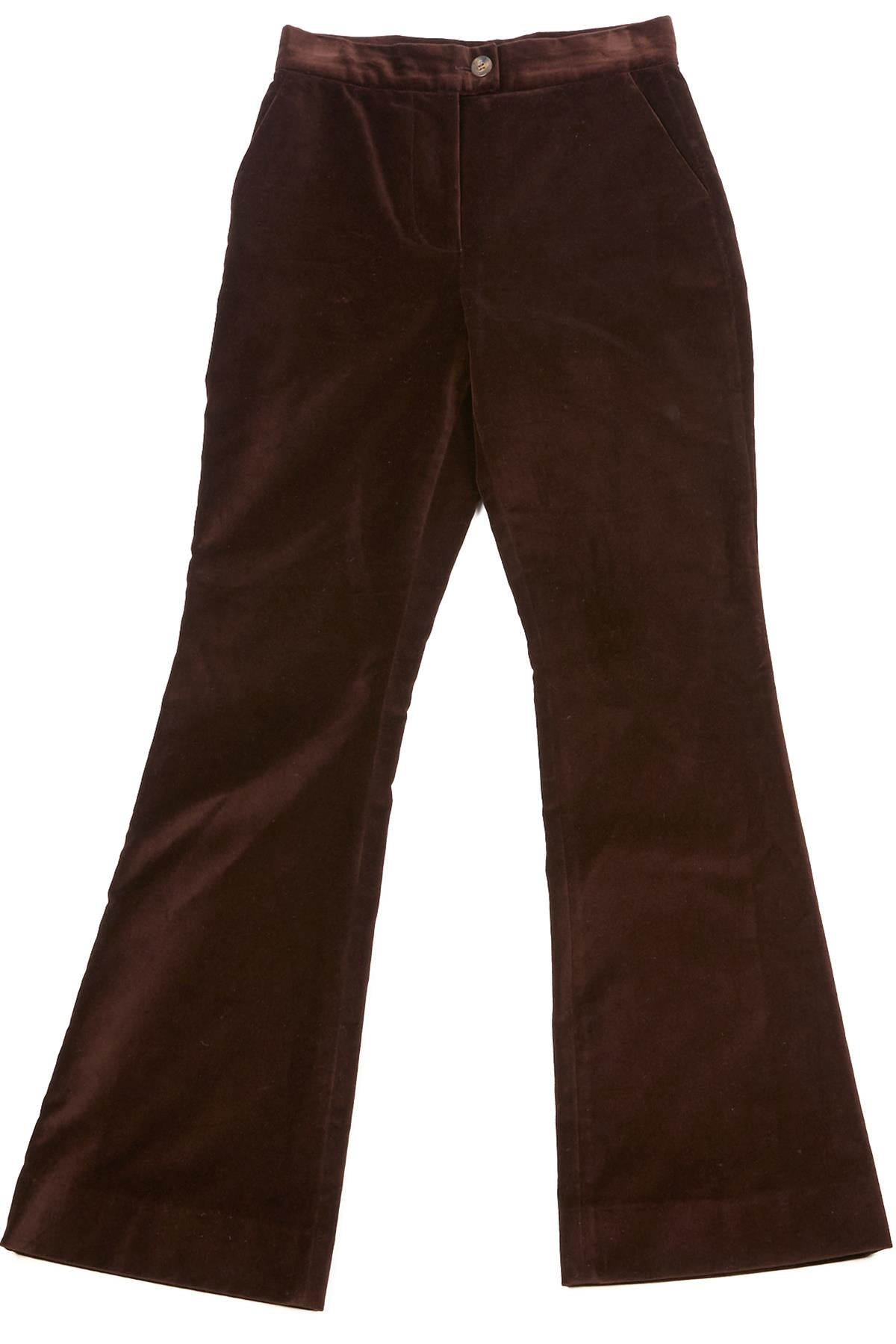 KIPPER BROWN VELVET FLARED PANTS UK 8
