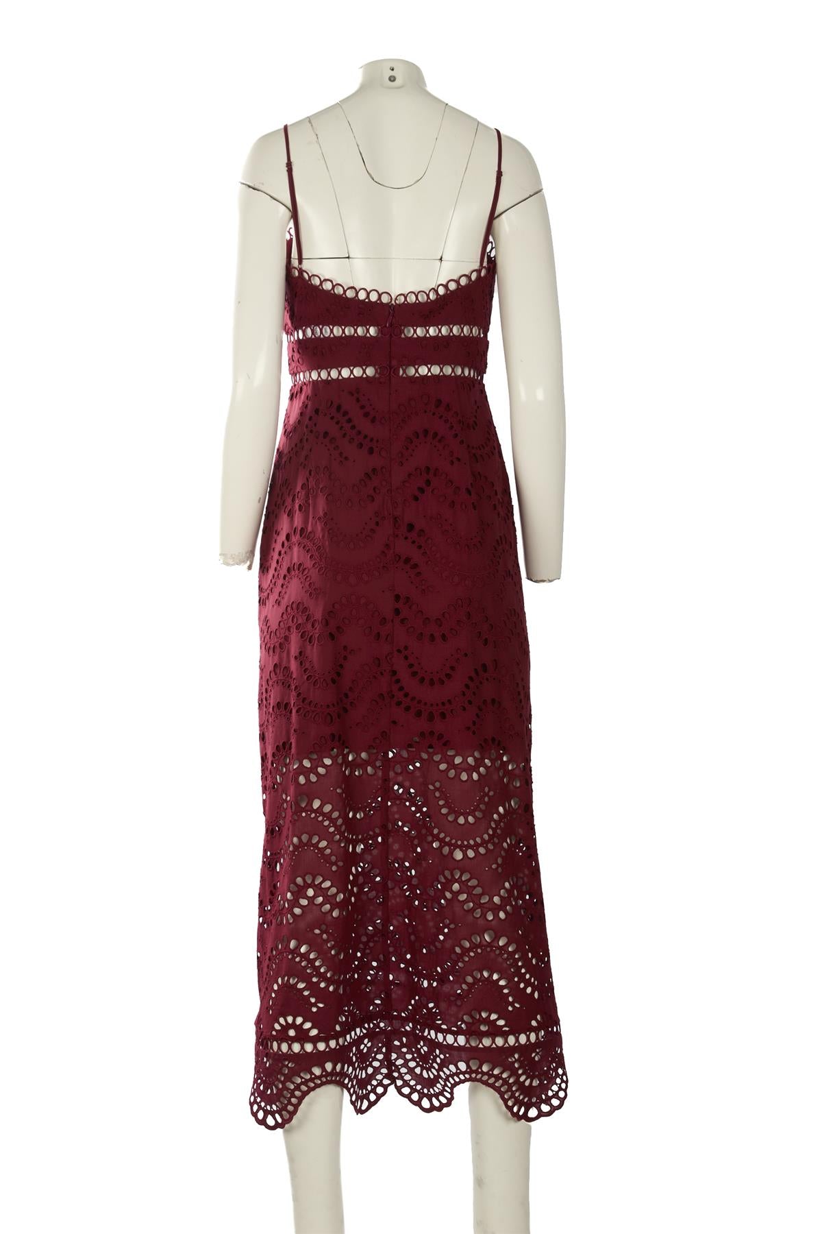 ZIMMERMANN BURGUNDY COTTON MAXI DRESS UK 12