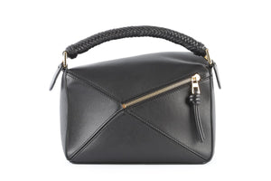 LOEWE BLACK PUZZLE SMALL LEATHER TOTE BAG