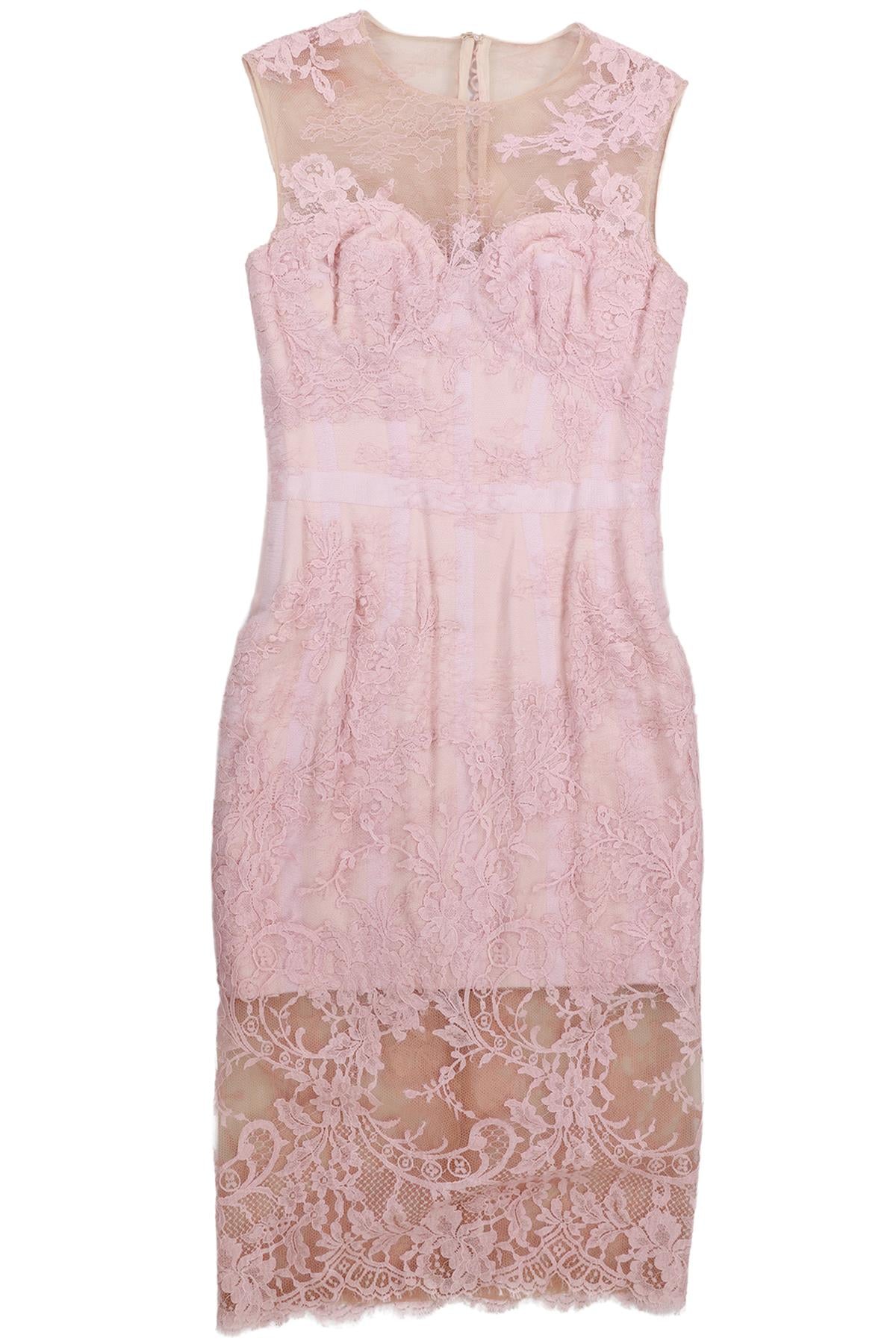RALPH & RUSSO COUTURE PINK LACE MIDI DRESS XSMALL