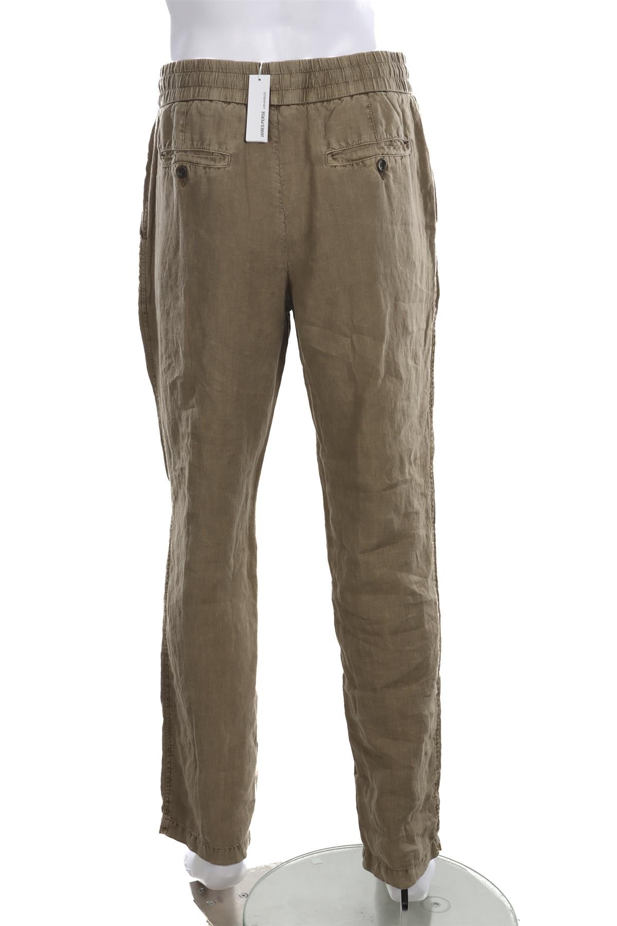 JAMES PERSE KHAKI MENS LINEN STRAIGHT LEG PANTS SMALL