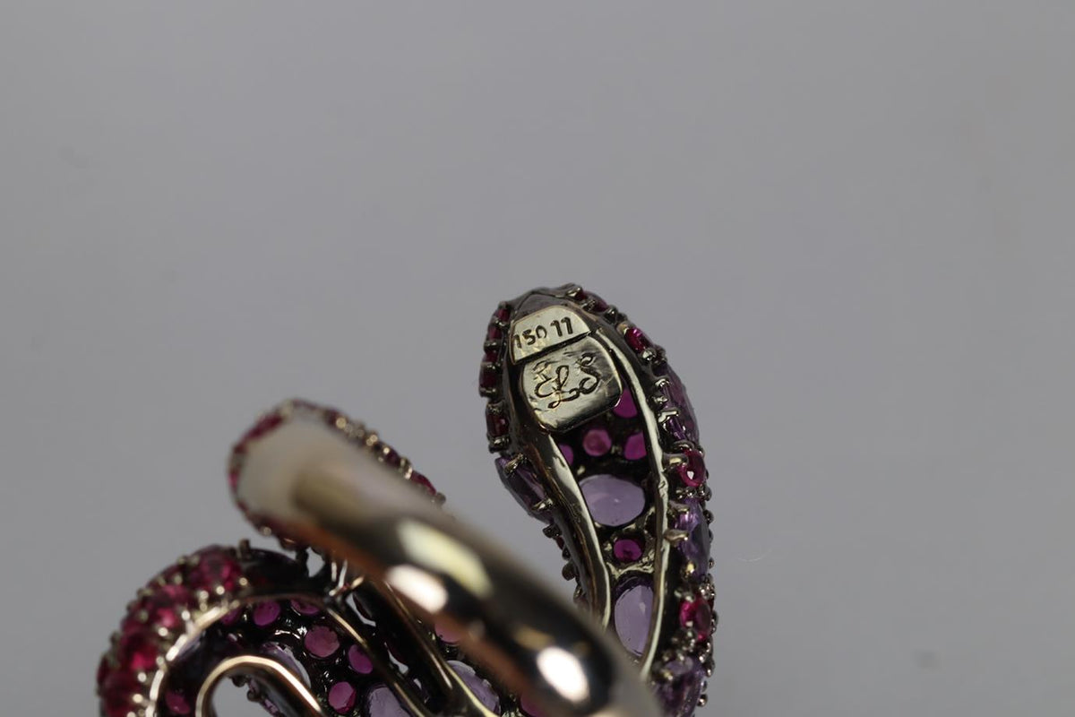 LORRAINE SCHWARTZ 18K WHITE GOLD PINK SAPPHIRE AND RUBY RING