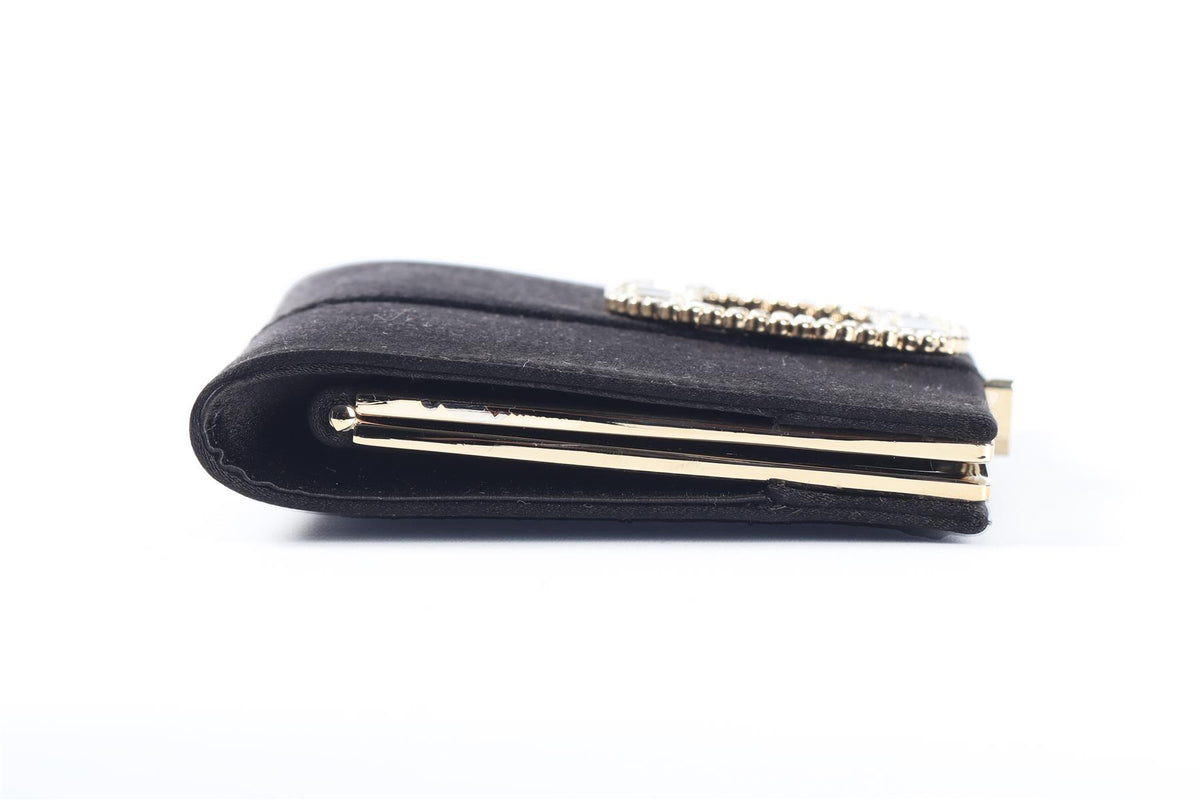 ROGER VIVIER BLACK PILGRIM MINI CRYSTAL AND SATIN CLUTCH