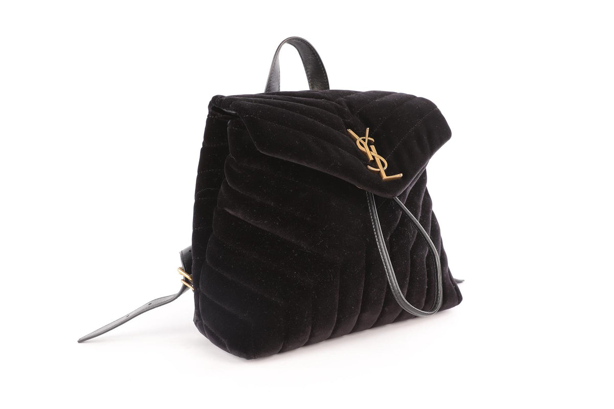 SAINT LAURENT BLACK LOU LOU SMALL VELVET BACKPACK