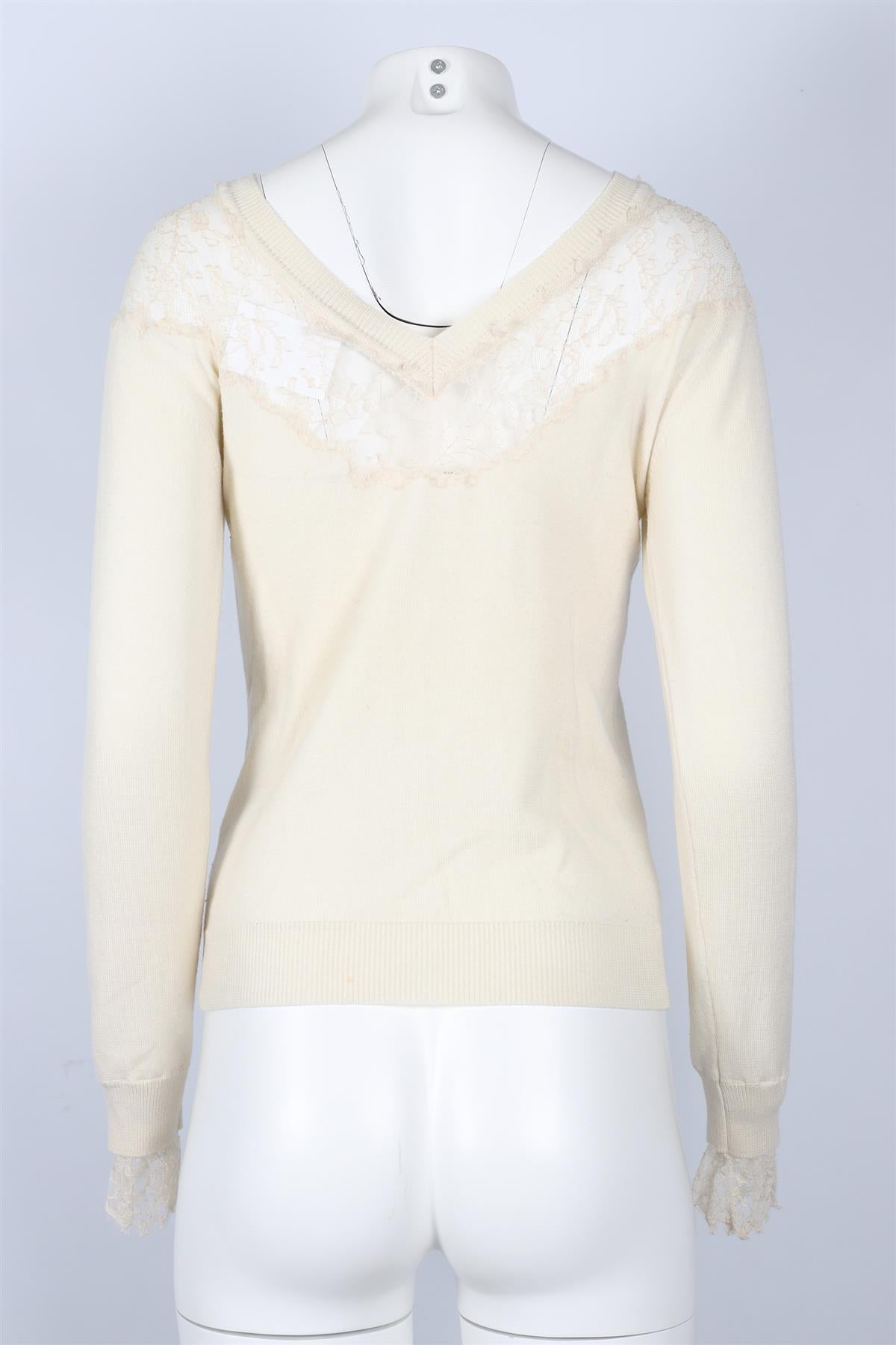 ERMANNO SCERVINO CREAM LACE AND KNIT SWEATER IT 38 UK 6