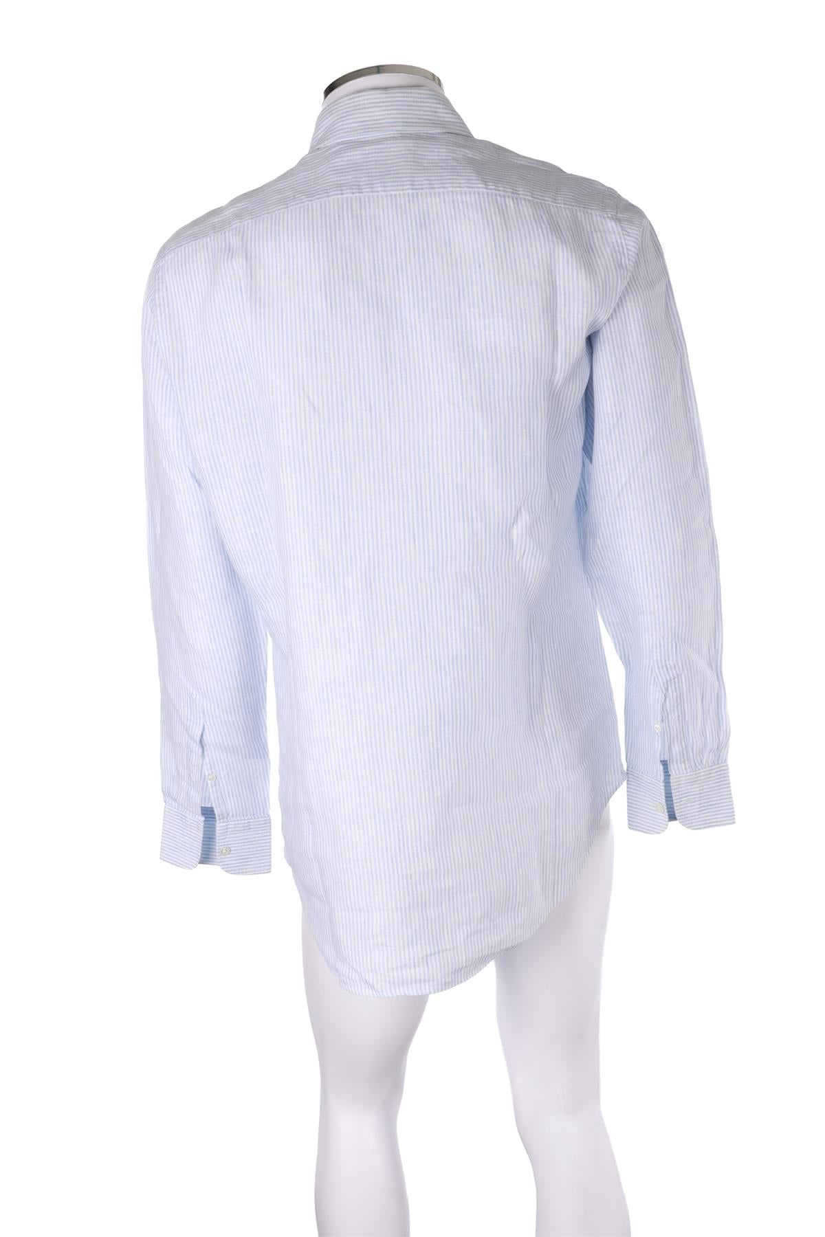 THOM SWEENEY BLUE MEN'S LINEN SHIRT UK/US COLLAR 17
