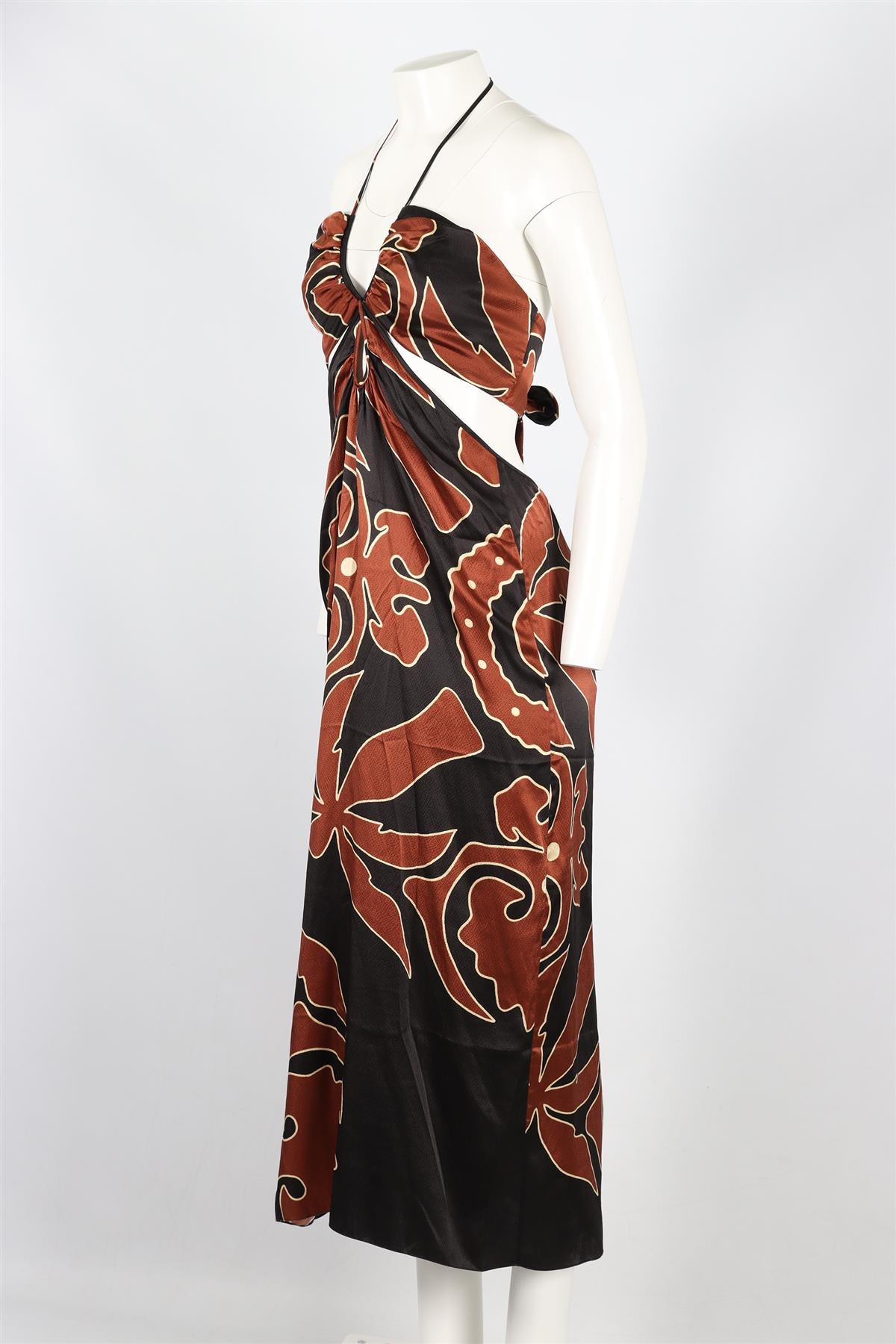 JOHANNA ORTIZ BROWN AND BLACK SILK MAXI DRESS US 8 UK 12