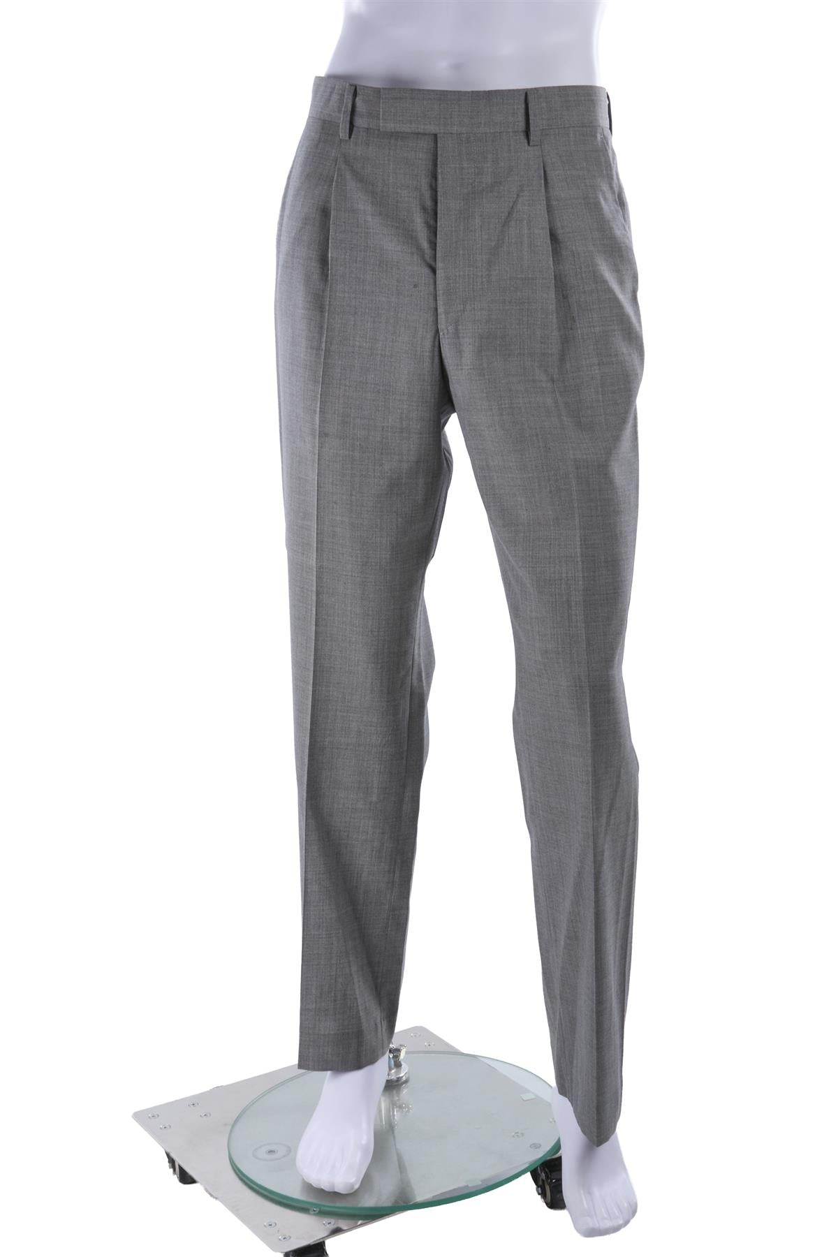 GREY MEN'S WOOL STRAIGHT LEG PANTS