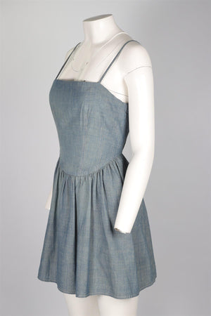 RE/DONE + PAMELA ANDERSON BLUE CHAMBRAY MINI DRESS SMALL