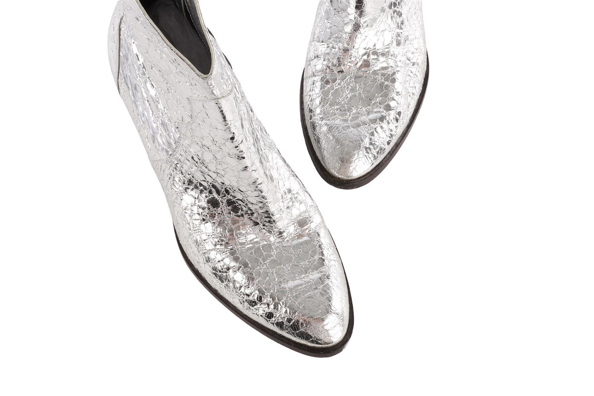 GINA SILVER LEATHER ANKLE BOOTS EU 40 UK 7