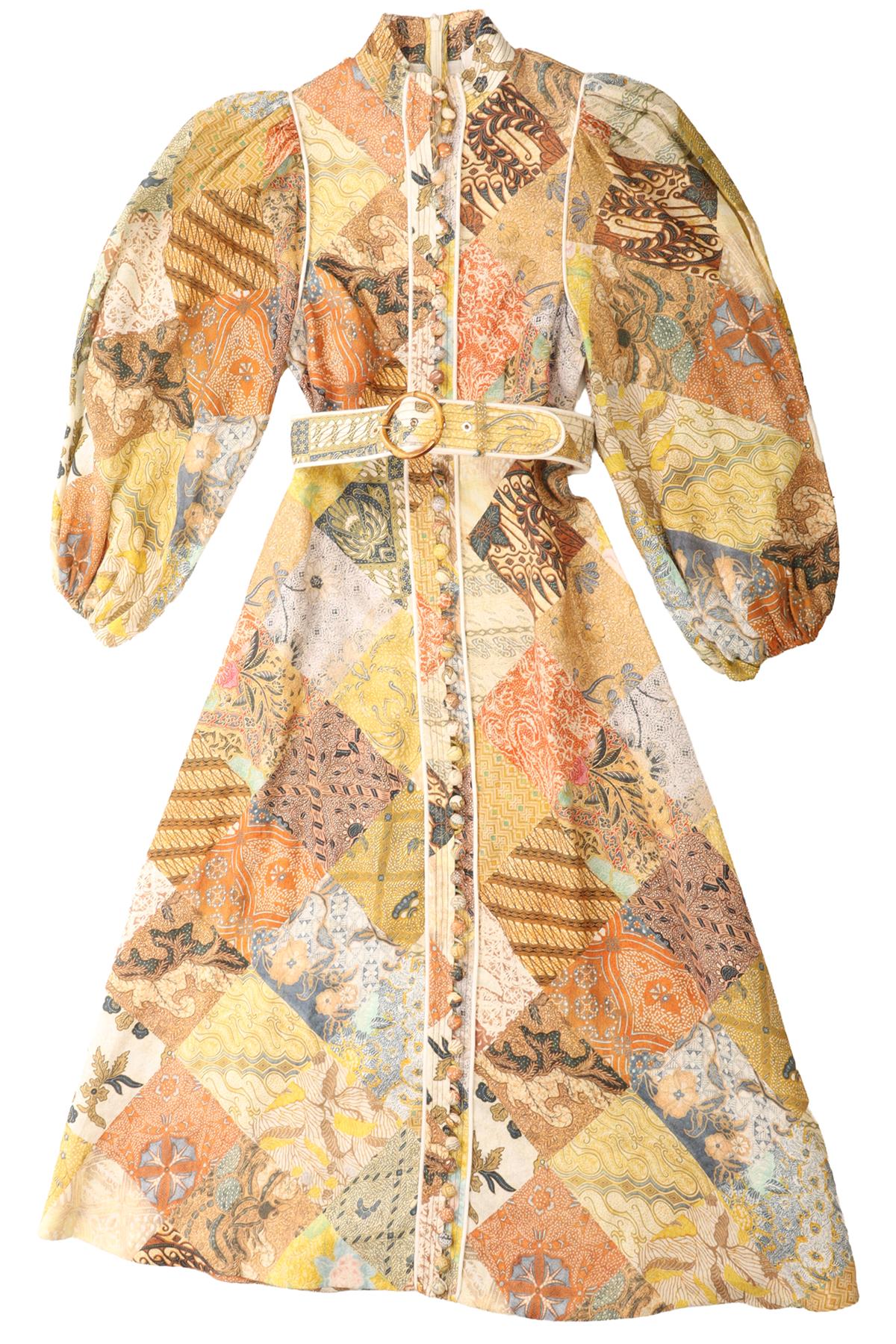ZIMMERMANN MULTI LINEN MAXI DRESS 1 UK 10