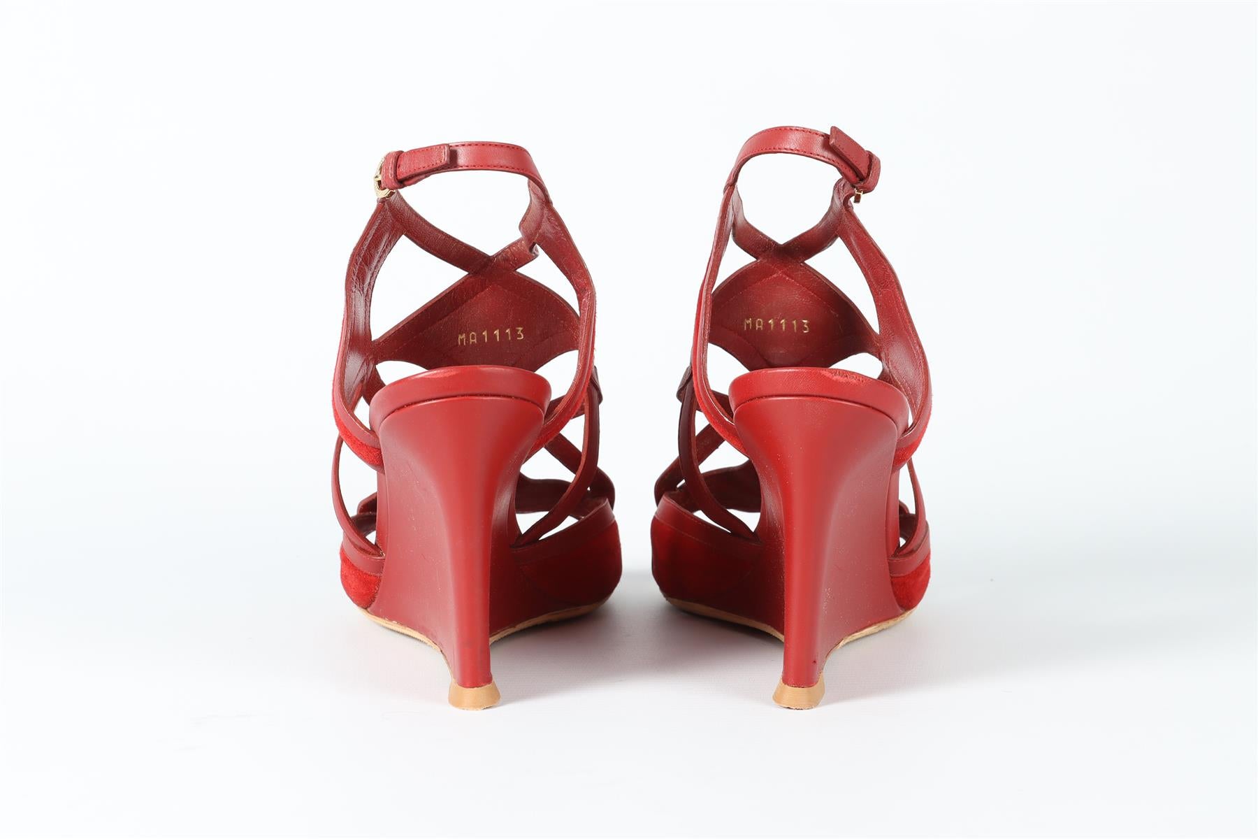 LOUIS VUITTON RED LEATHER AND SUEDE WEDGE SANDALS EU 39 UK 6 US 9