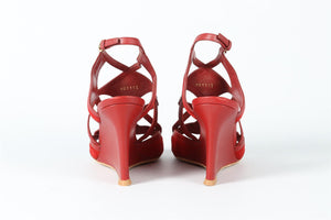 LOUIS VUITTON RED LEATHER AND SUEDE WEDGE SANDALS EU 39 UK 6 US 9