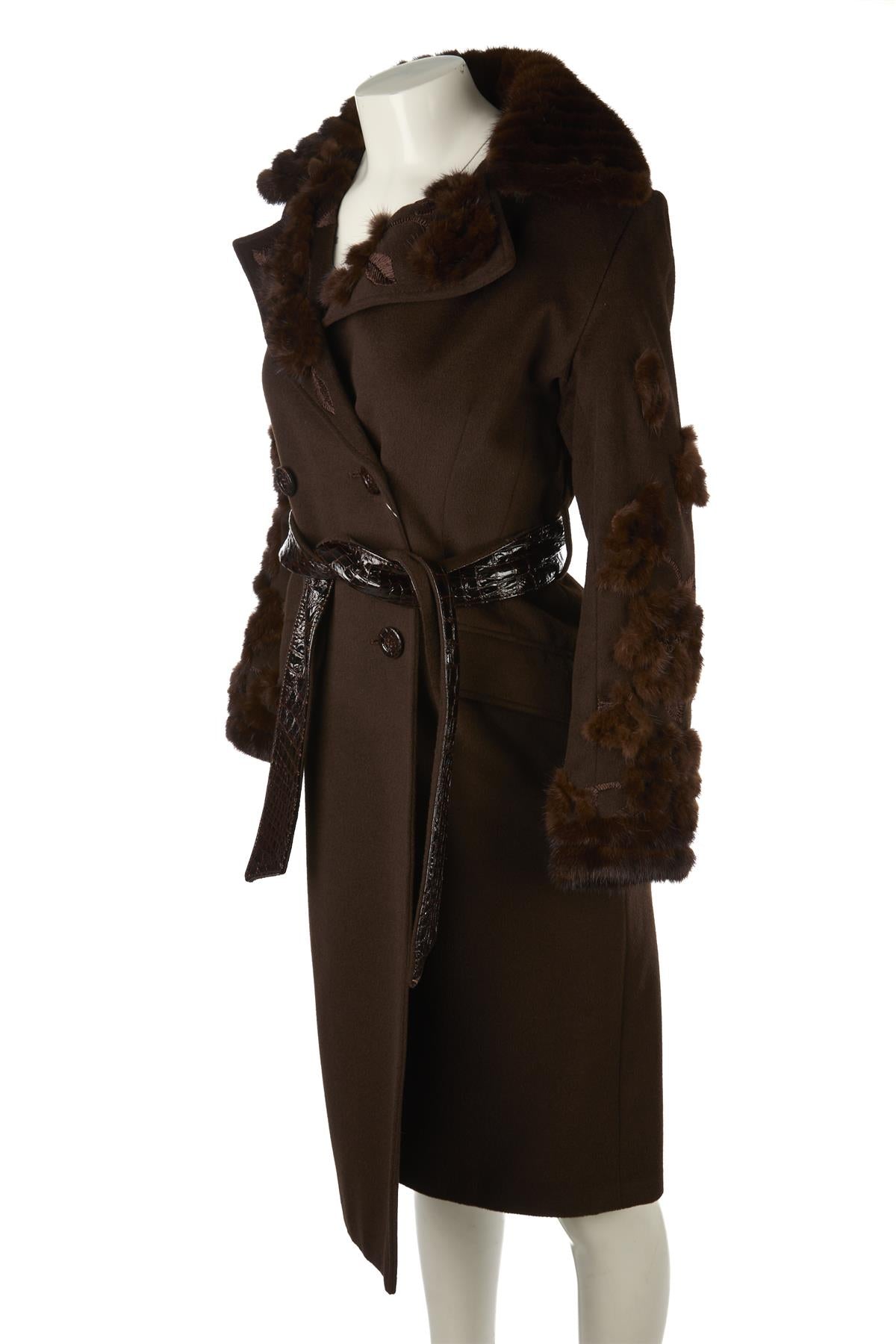 FONTANA COUTURE BROWN VINTAGE MINK FUR AND WOOL COAT IT 40 UK 8