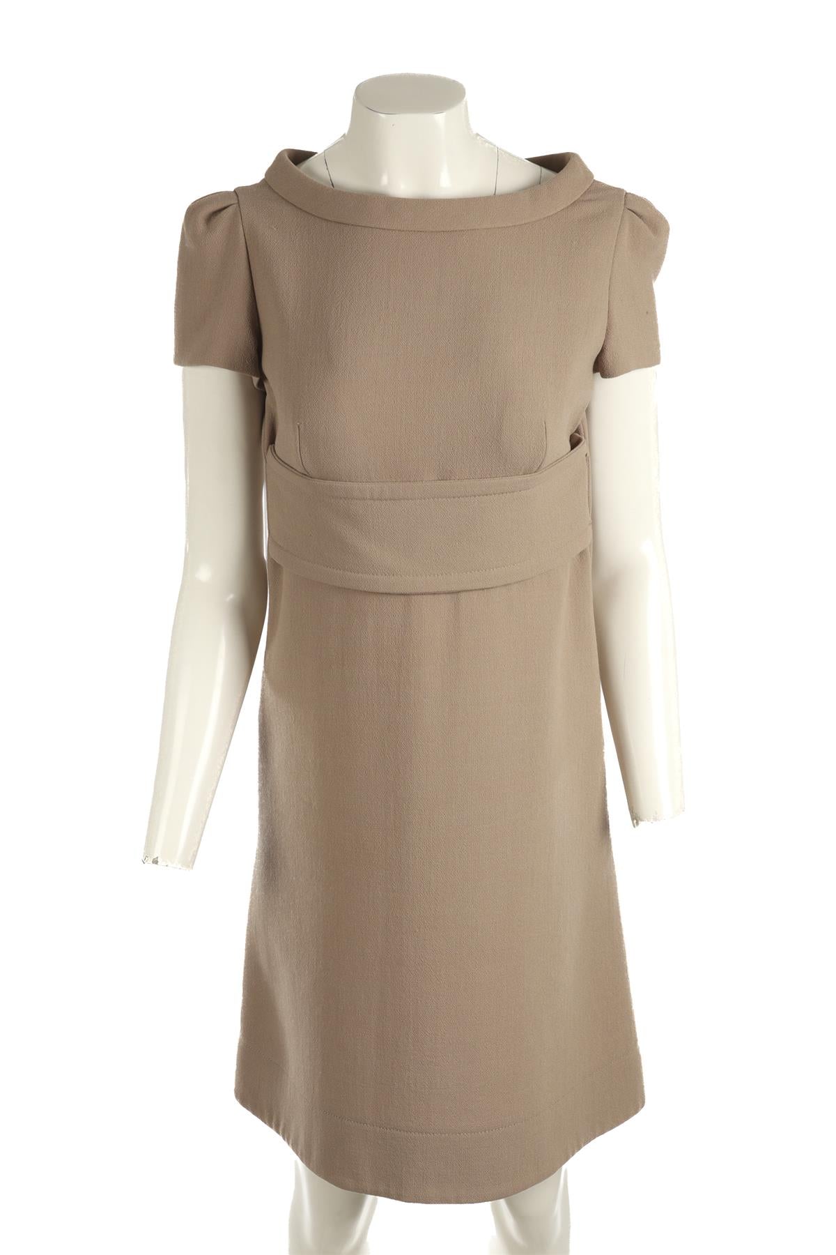 PRADA TAUPE WOOL MIDI DRESS IT 42 UK 10