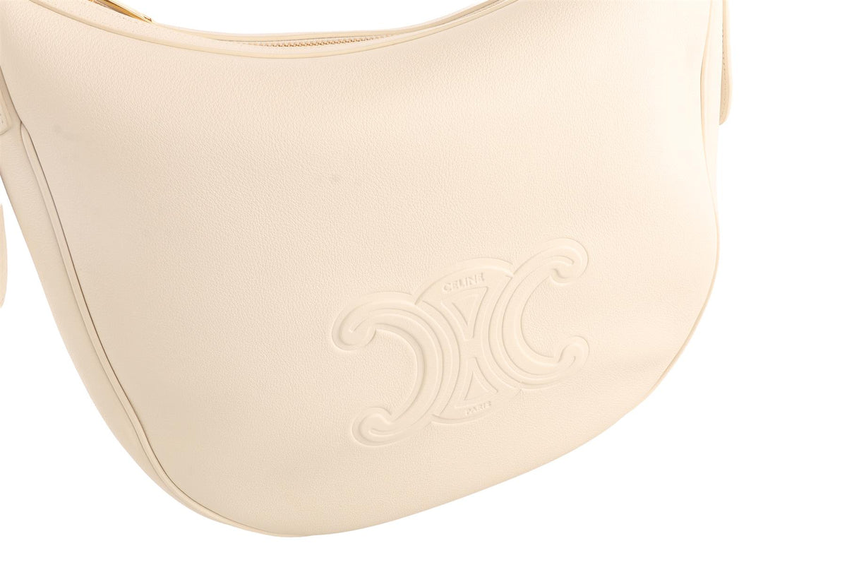 CELINE IVORY HELOISE MEDIUM TRIOMPHE LEATHER SHOULDER BAG